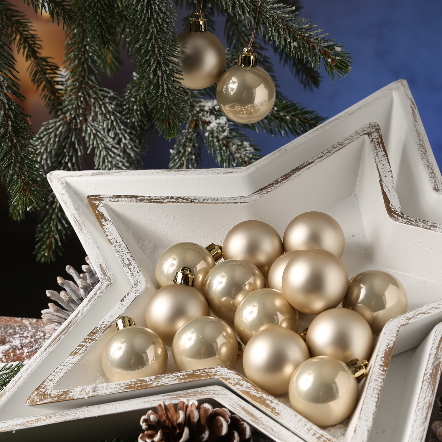 Christbaumkugel - Weihnachtskugel - Glas - D: 3,5cm - glänzend und matt - champagner - 16er Set