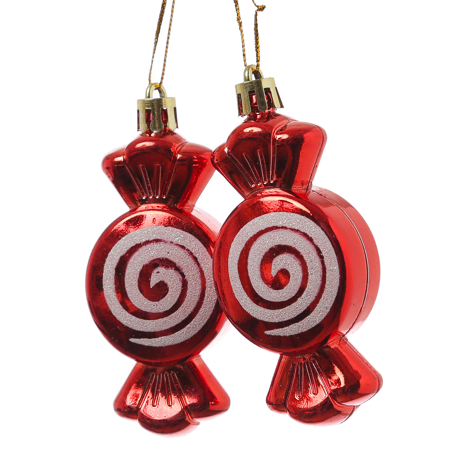 Weihnachtsbaumschmuck Bonbon - bruchfest - inkl. Aufhänger - H: 8cm - rot, weiß - 2er Set