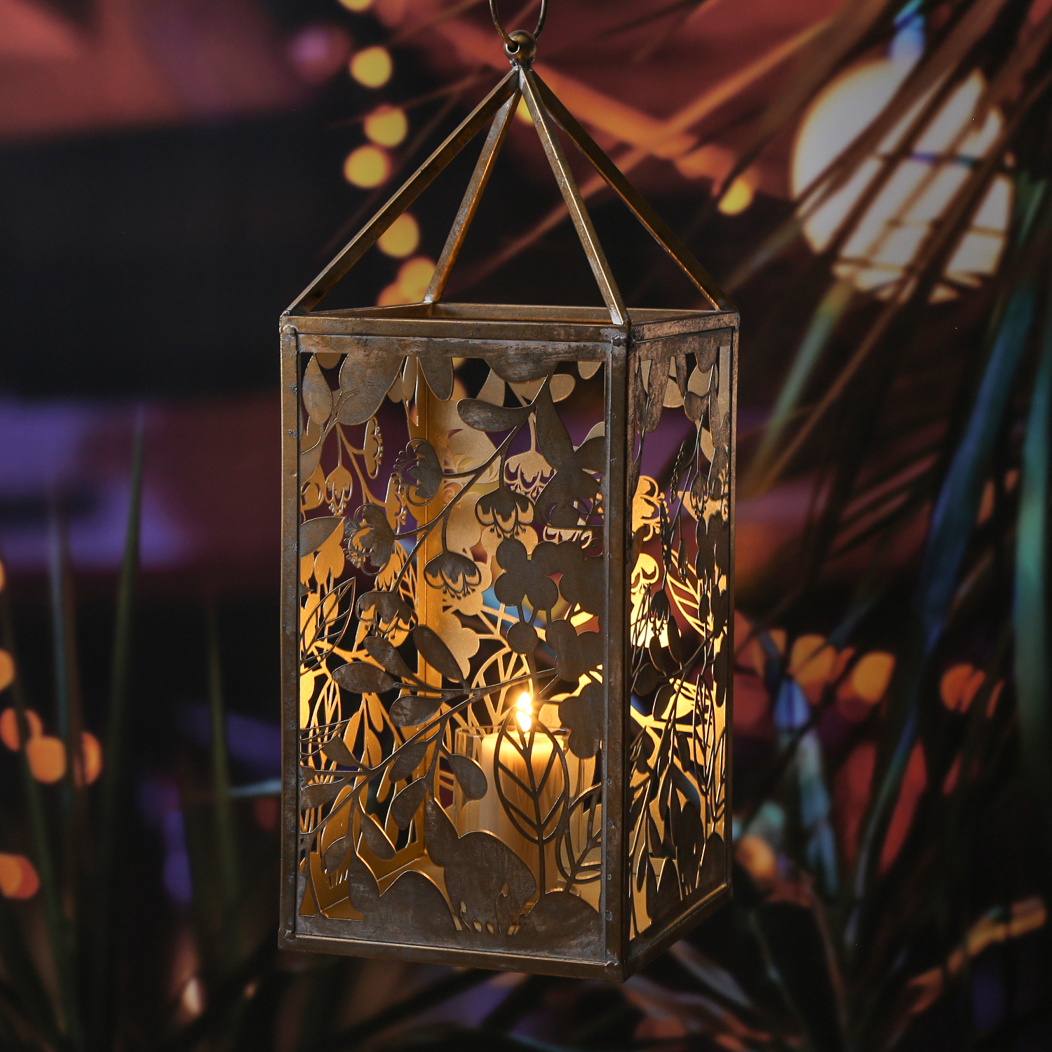 Laterne Wildrose - Windlicht - Metall - H: 55cm - gold