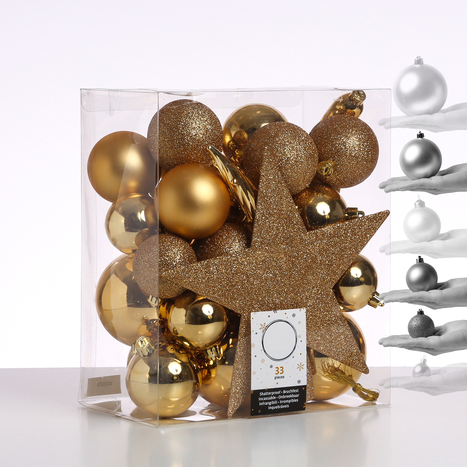Christbaumkugel - Weihnachtsbaumkugel - bruchfest - glänzend, matt und glitzernd - gold - 33er Set