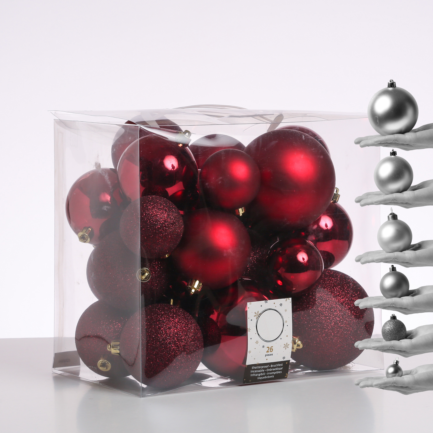 Christbaumkugel - Weihnachtsbaumkugel - bruchfest - glänzend matt glitzernd - weinrot - 26er Set