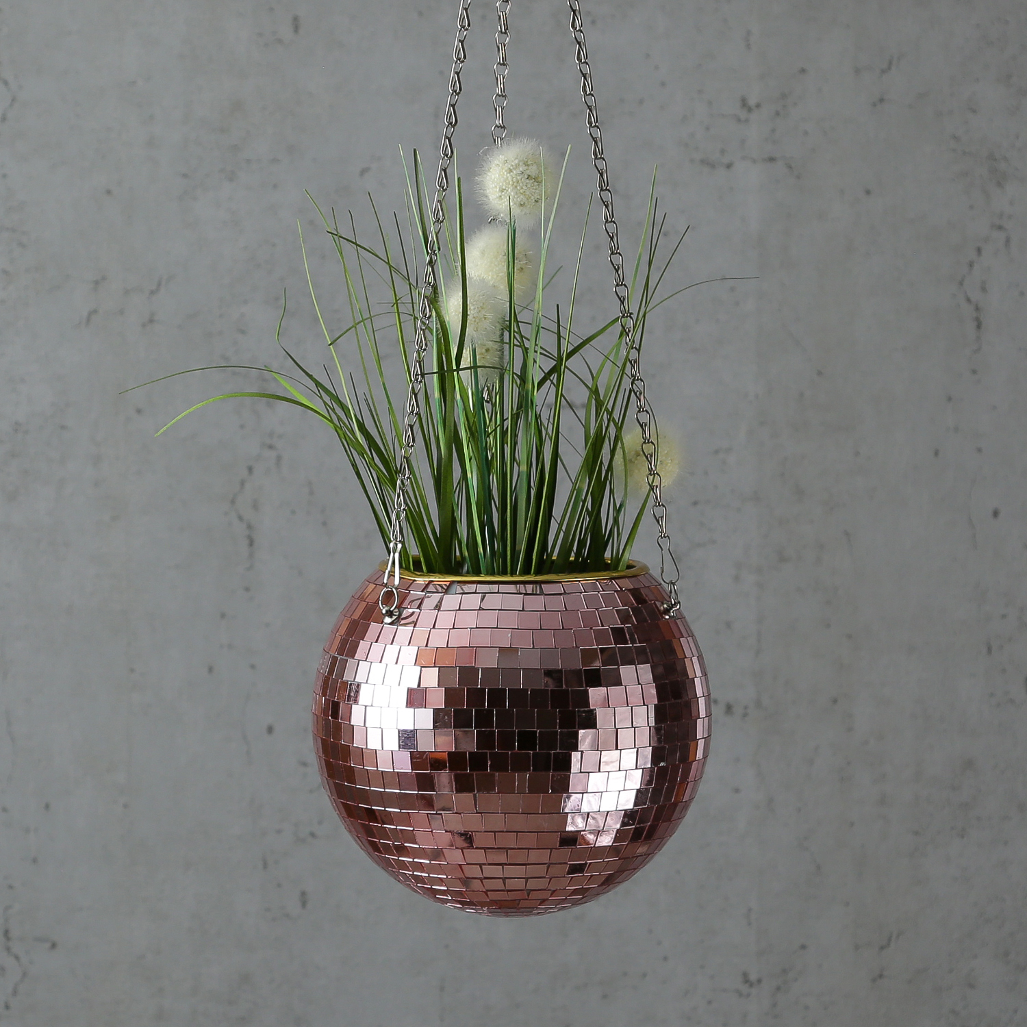 Blumenampel Discokugel - Spiegelkugel als Blumentopf - hängend - D: 20cm - kupfer