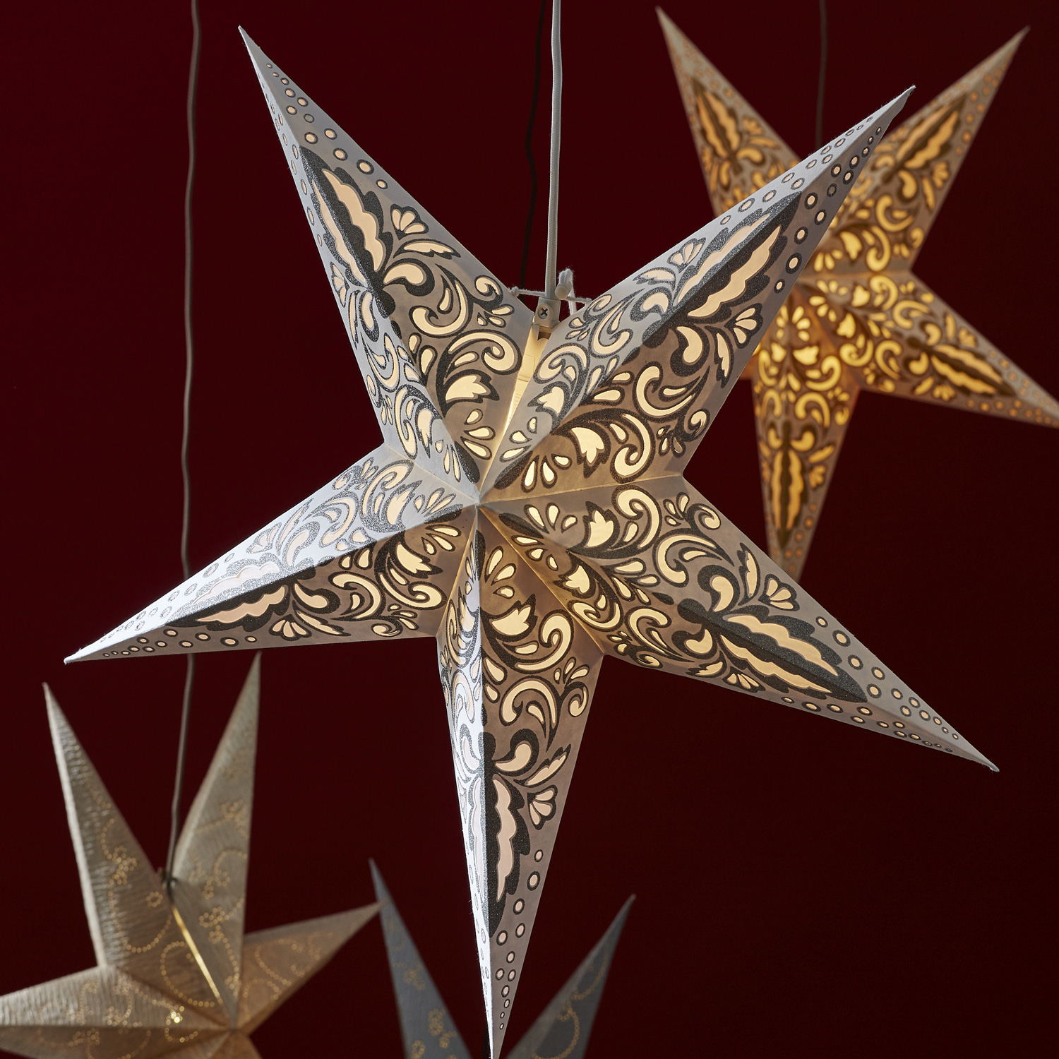 Papierstern "Decorus" - hängend - 7-zackig - Ø 63 cm - silber