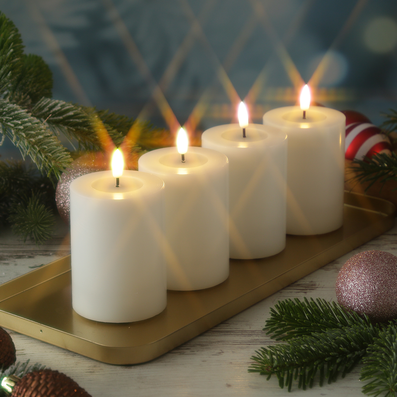 LED Kerzenset MIA - Echtwachs - H: 10cm/D: 7,5cm - mit Batterien/Fernbedienung - weiß - 4er Set