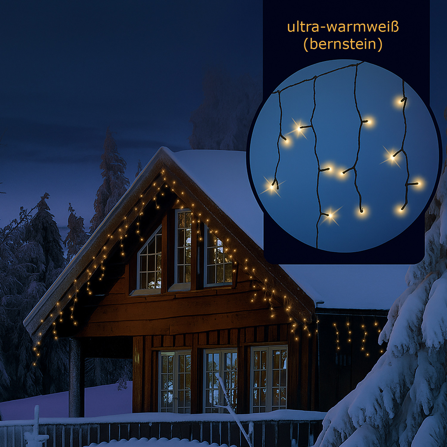 LED Lichtervorhang Eisregen - 175 bernstein LED - L: 7,5m, H: 50cm - Timer - 8 Funkt. -  Innen/Außen