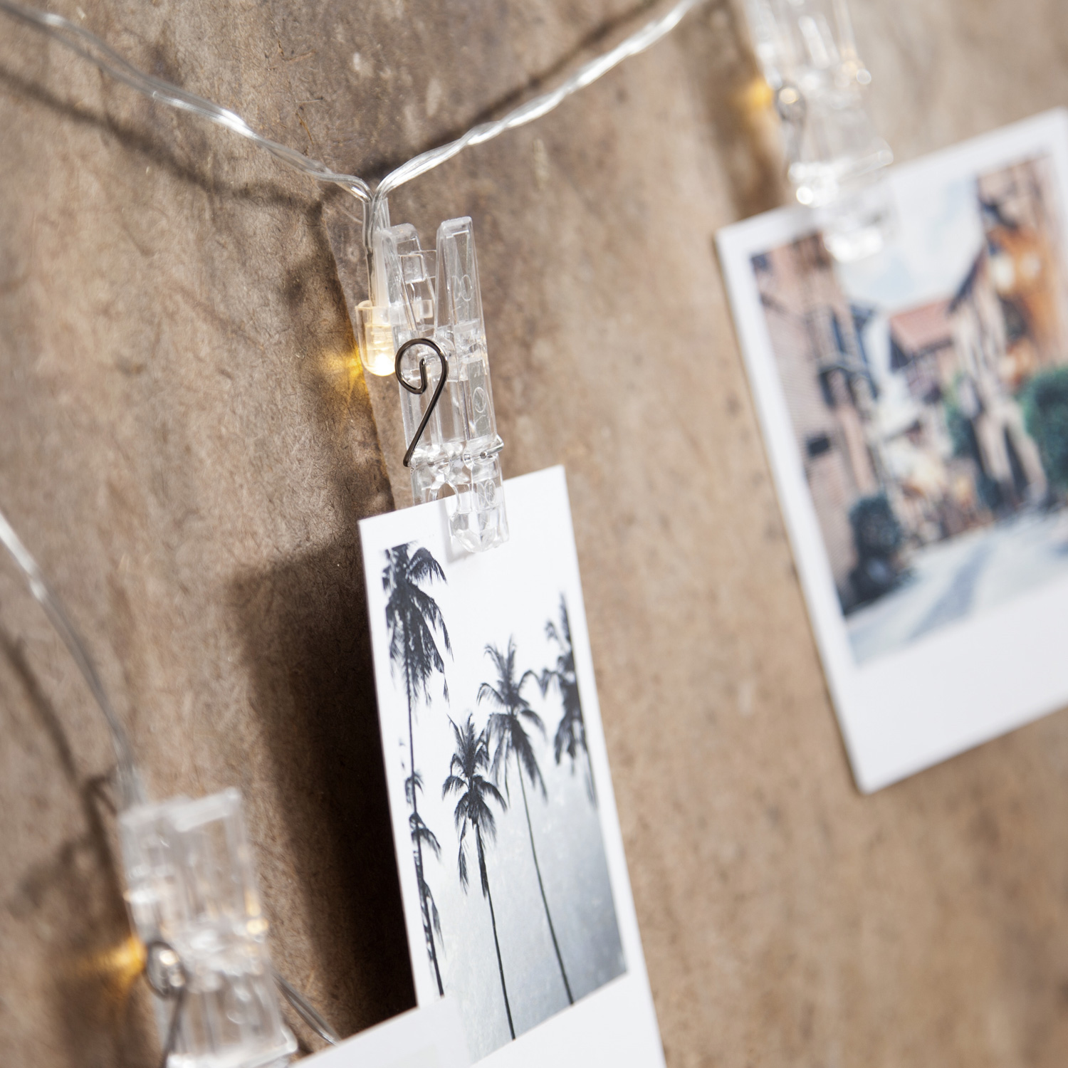 LED Clip Lichterkette - 10 Wäscheklammern für Fotos - warmweiße LED - 1,35m - Batterie - transparent