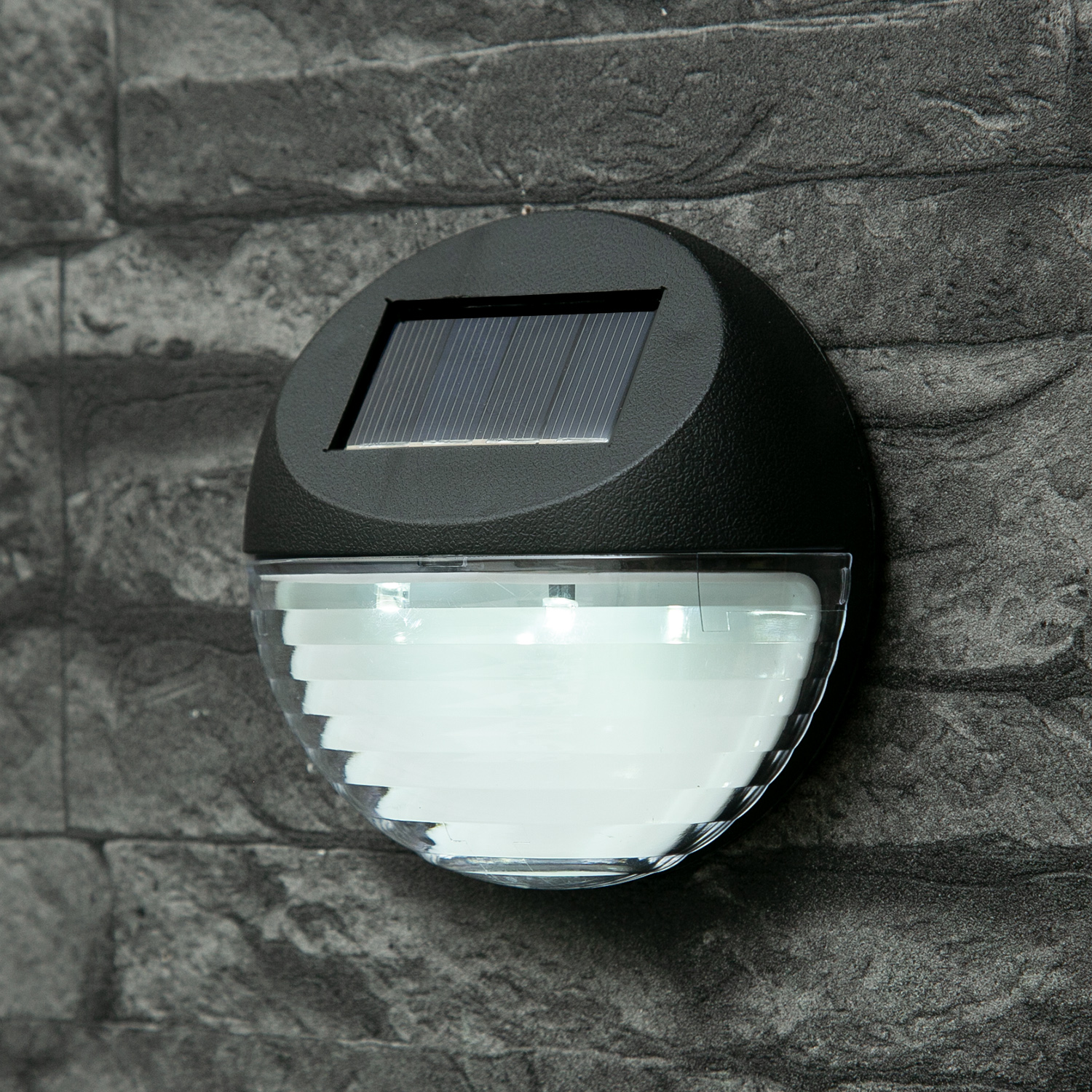 LED Solar Fassadenleuchten - Wandleuchten - kaltweiße LED - D: 11cm - Sensor - schwarz - 3er Set
