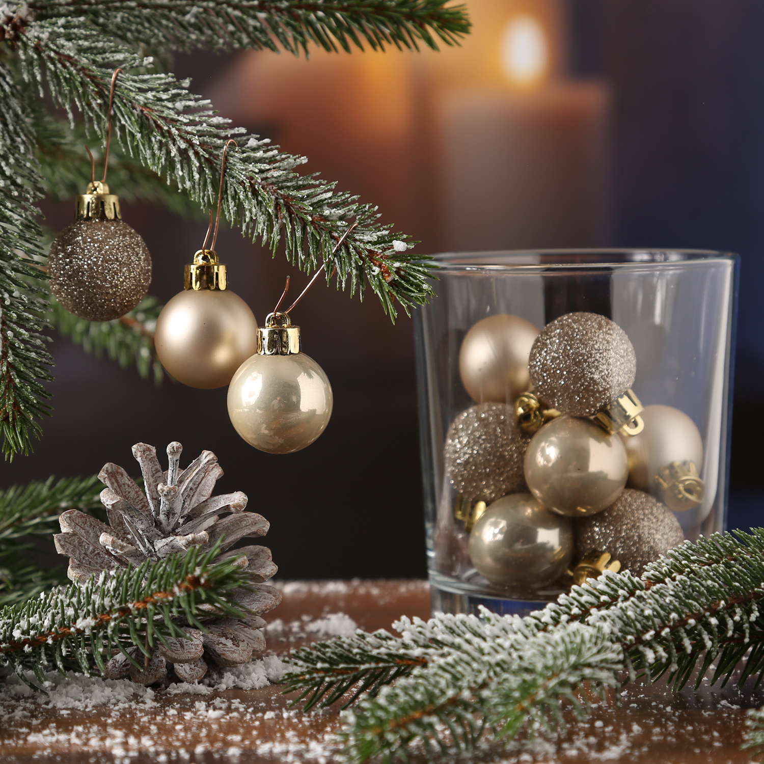 Christbaumkugel - Weihnachtskugel - bruchfest - D: 3cm - glänzend matt glitzernd - creme - 14er Set