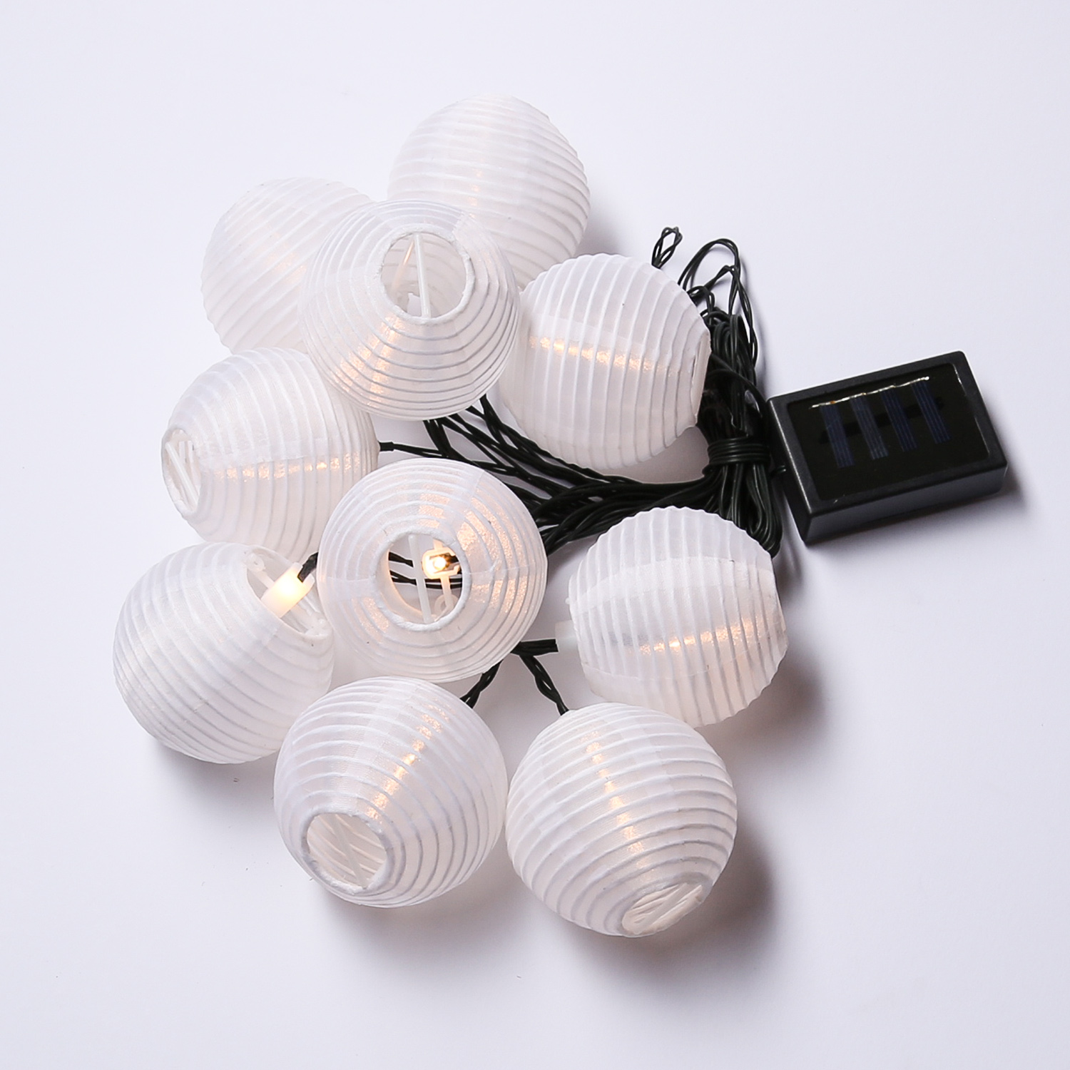 LED Solar Lichterkette LAMPION - 10 warmweiße LED - L: 4,5m - weiße Lampions