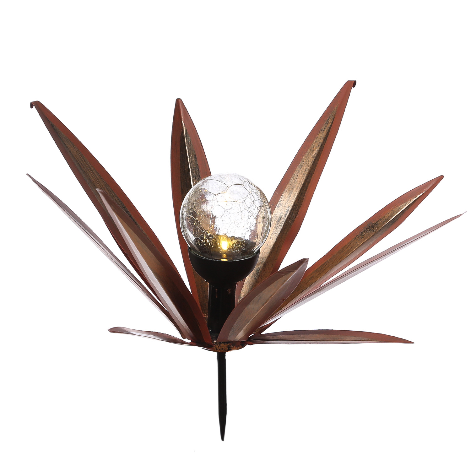 LED Solar Gartenstecker Seerose - Blume mit Metallblättern - warmweiße LED - H: 39cm - rot