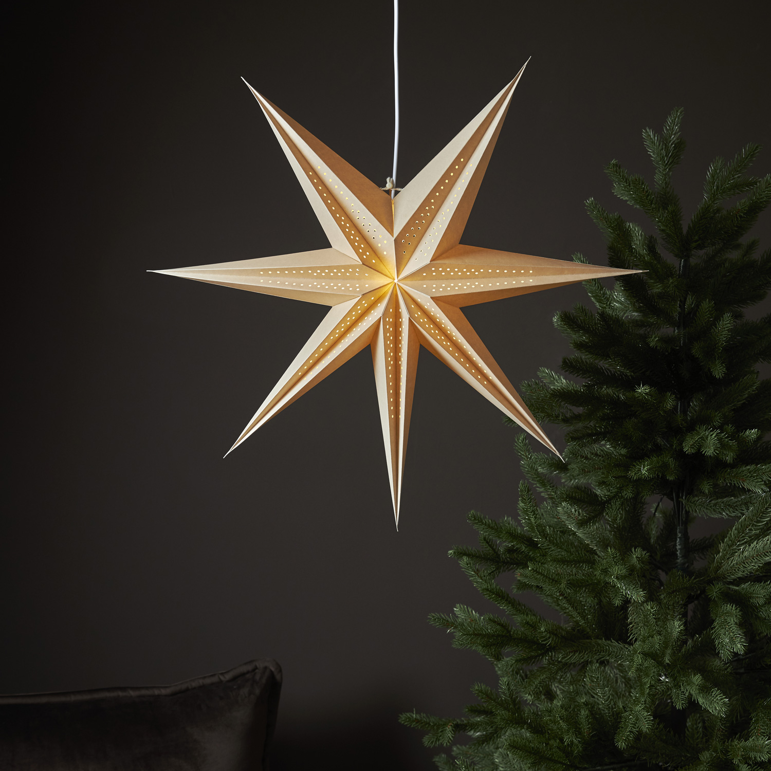 Papierstern POINT - hängend - 7-zackig - D: 60cm - creme