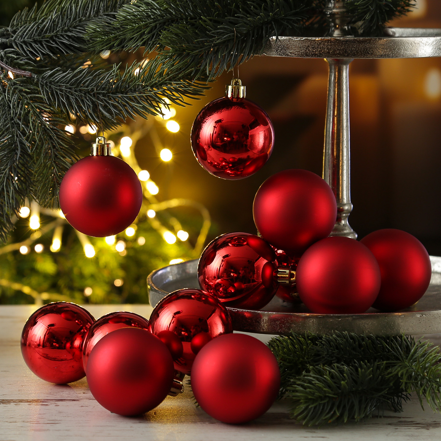 Christbaumkugeln - Weihnachtbaumskugeln - bruchfest - D: 6cm - glänzend/matt  - rot - 12er Set