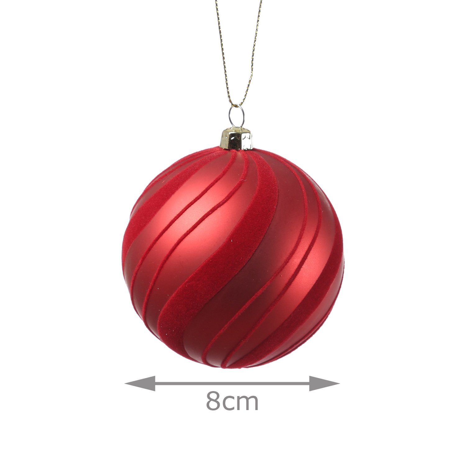 Christbaumkugeln mit Samtstreifen - Weihnachtsbaumkugeln - bruchfest - D: 8cm - rot - 12er Set