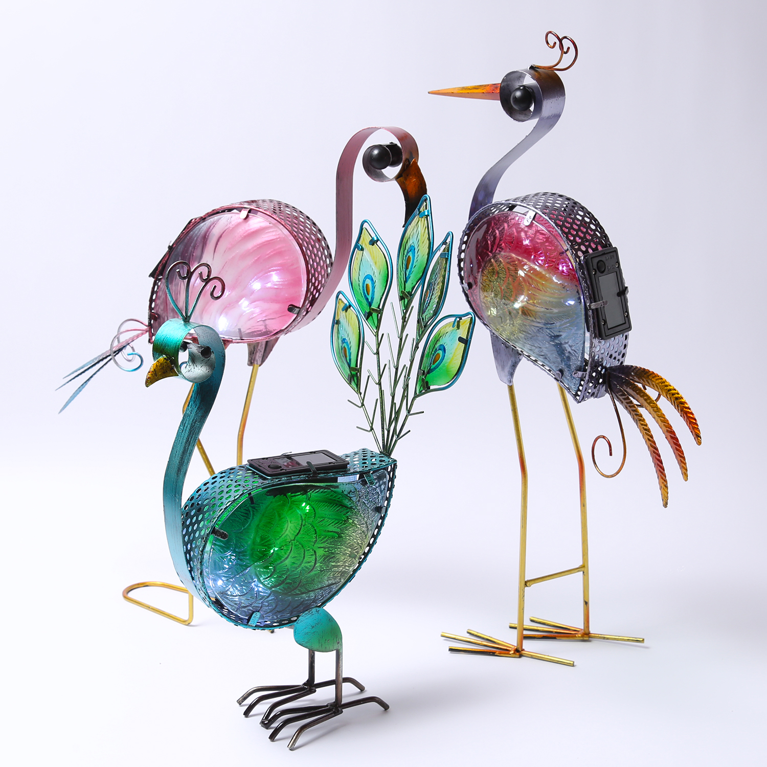 LED Solar Gartenfigur Paradiesvogel - 10 kaltweiße LED - H: 57cm - Dämmerungssensor - bunt