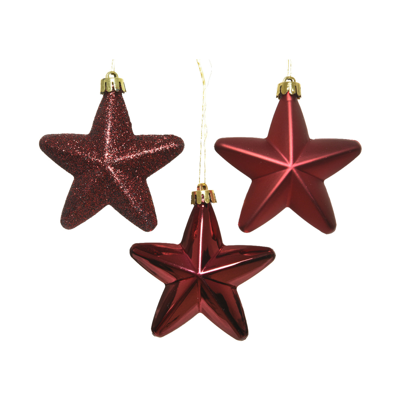 Christbaumschmuck STERN - Weihnachtsschmuck - bruchfest - glänzend matt glitzernd - weinrot - 6Stk.