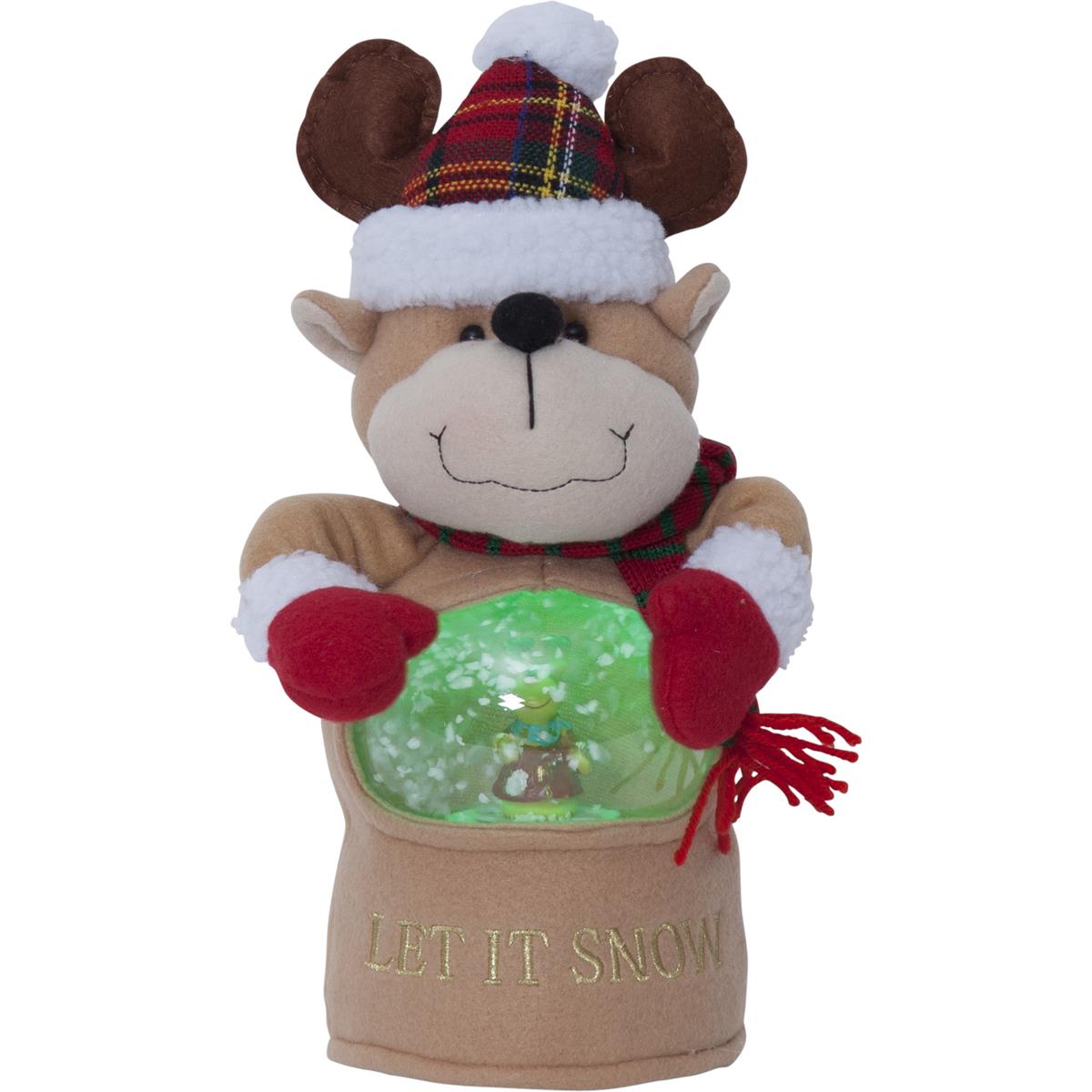 LED Stoff-Figur Rentier - Schneekugel mit Sensor - 1 warmweiße LED - H: 27cm - Batteriebetrieb