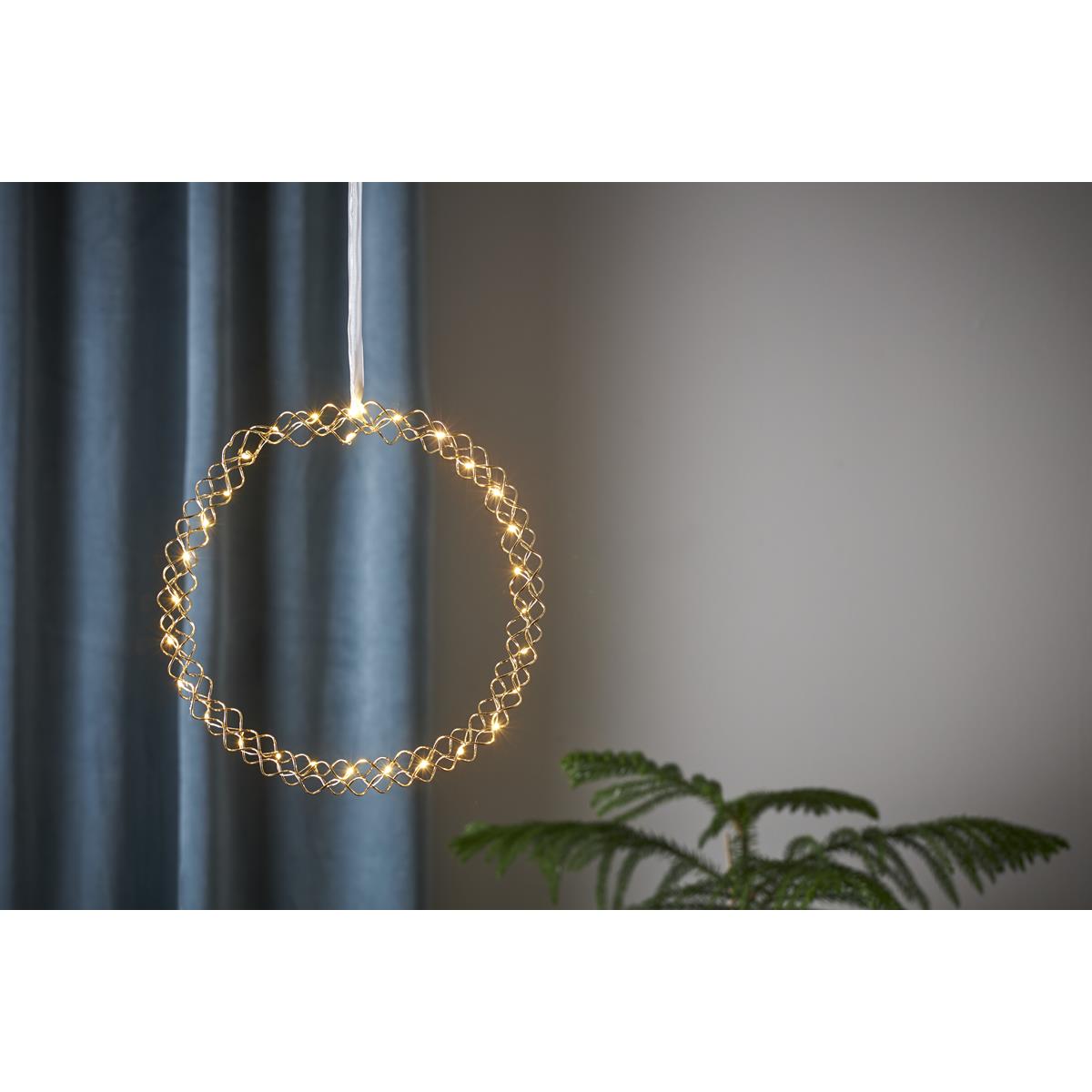 LED Kranz "Hoop" - 30 warmweiße LED - D: 30cm - Material: Metall - Batteriebetrieb - Timer - gold