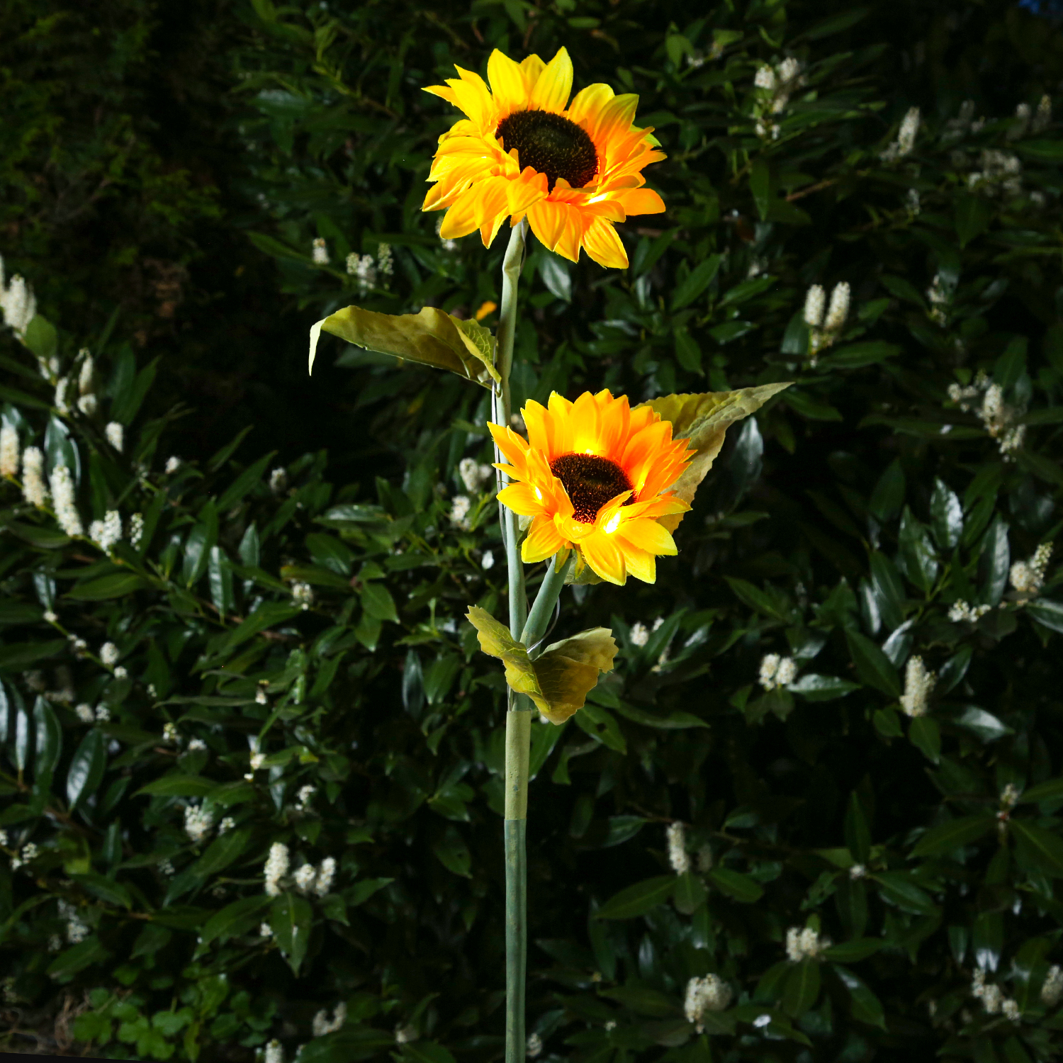 LED Solar Gartenstecker SONNENBLUME - H: 1,25m - Lichtsensor - grün/gelb