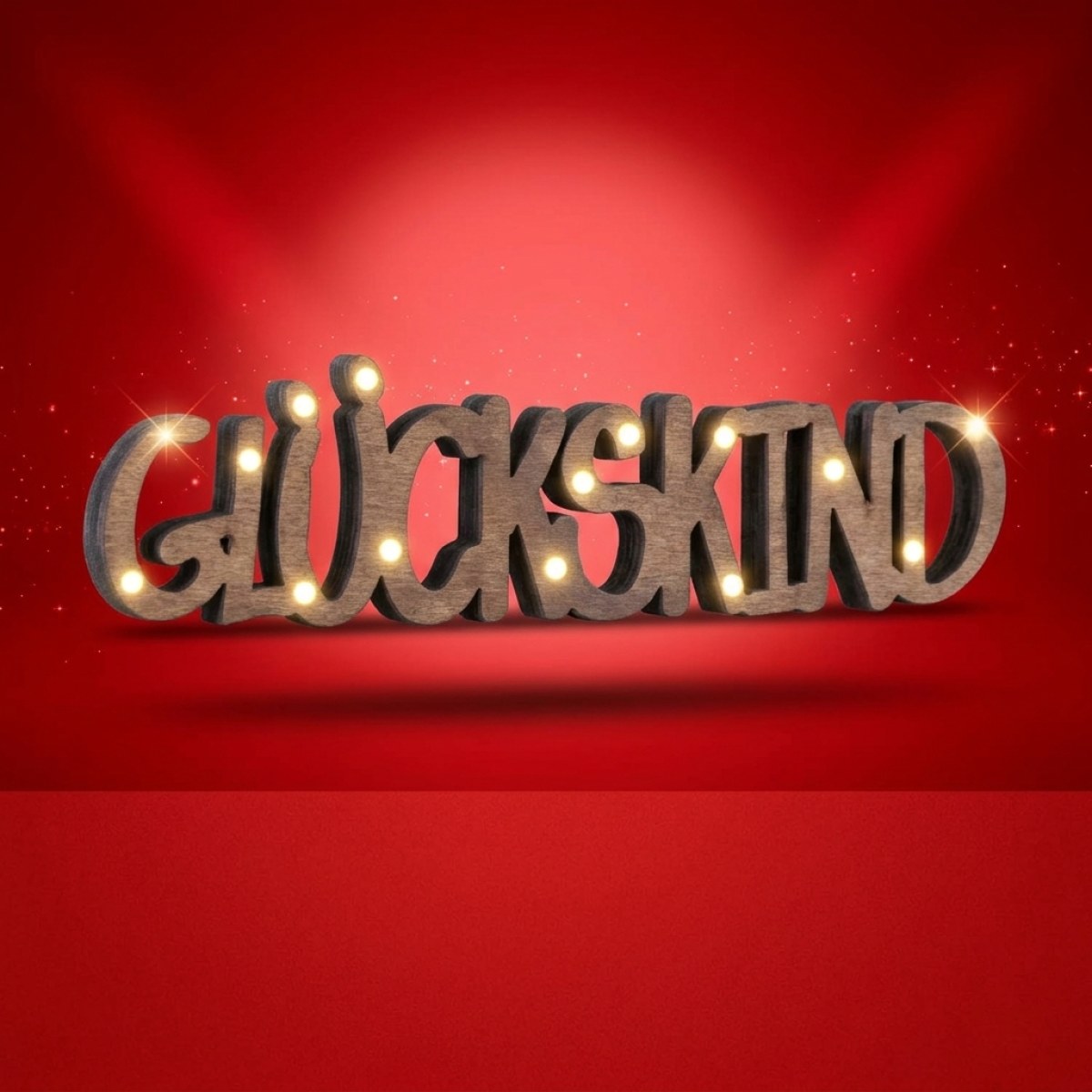 Schriftzug GLÜCKSKIND - Dekoschild - MDF Holz - 17,5x3,5cm - für Kommode, Wand, Tür - naturbraun
