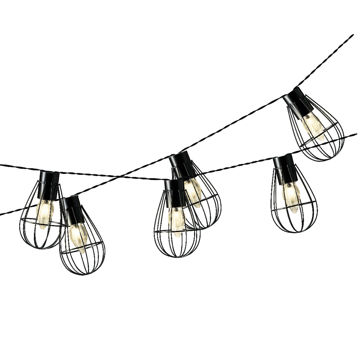 LED Solar Gitter Lichterkette INDUSTRIAL - 8 warmweiße Lampen - L: 1,5m - schwarz
