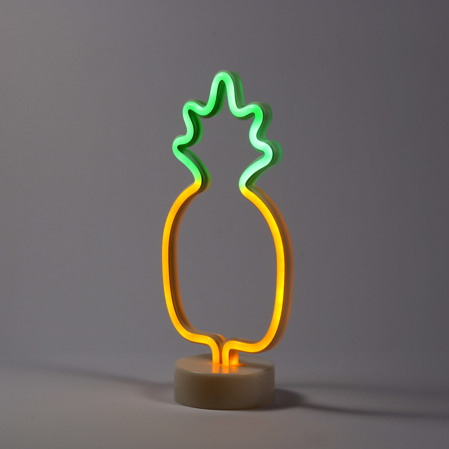 LED Neonlampe ANANAS - Silhouette Dekoleuchte - Batteriebetrieb - H: 32,5cm - stehend - gelb, grün