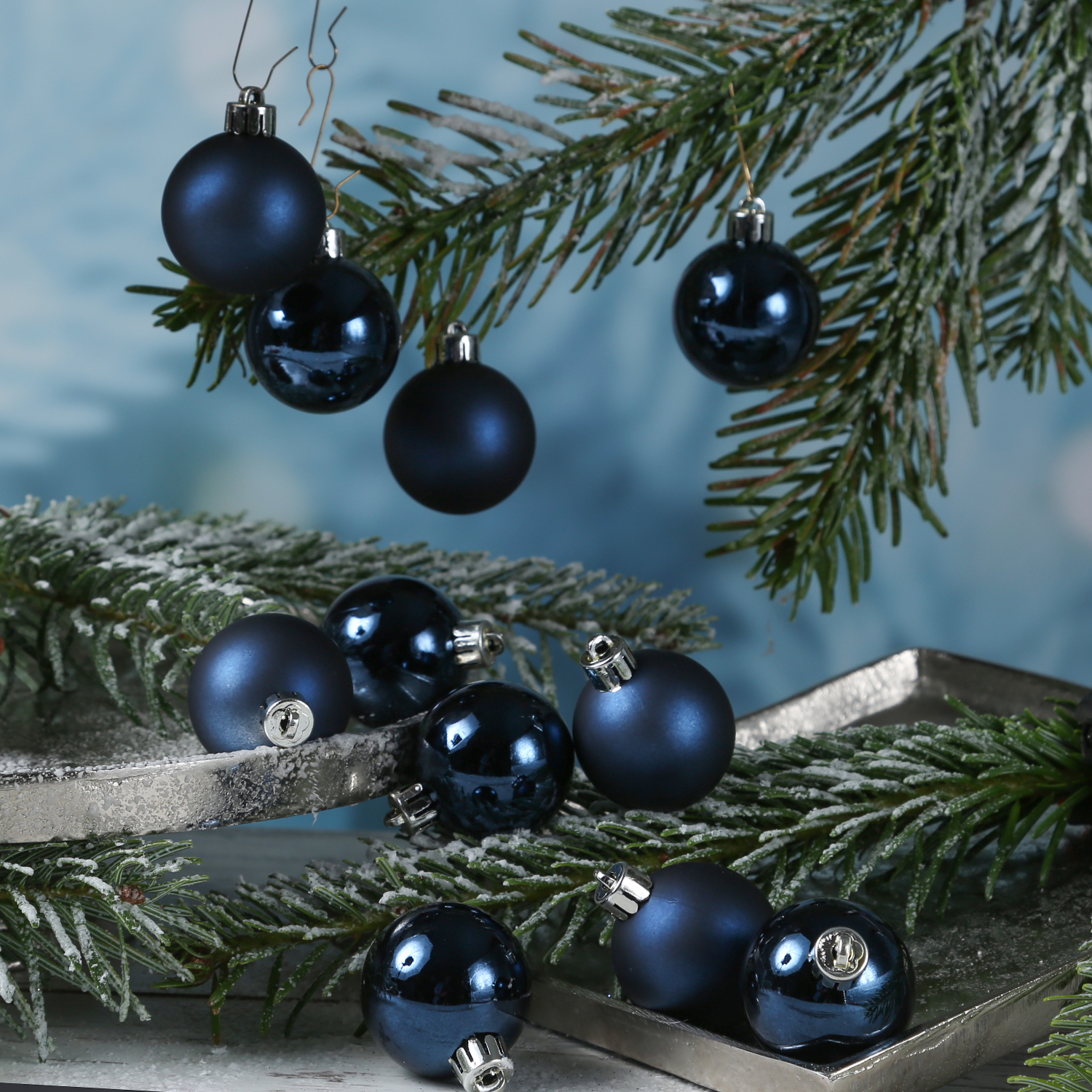 Christbaumkugel - Weihnachtskugel - bruchfest - D: 4cm - glänzend und matt - dunkelblau - 16er Set