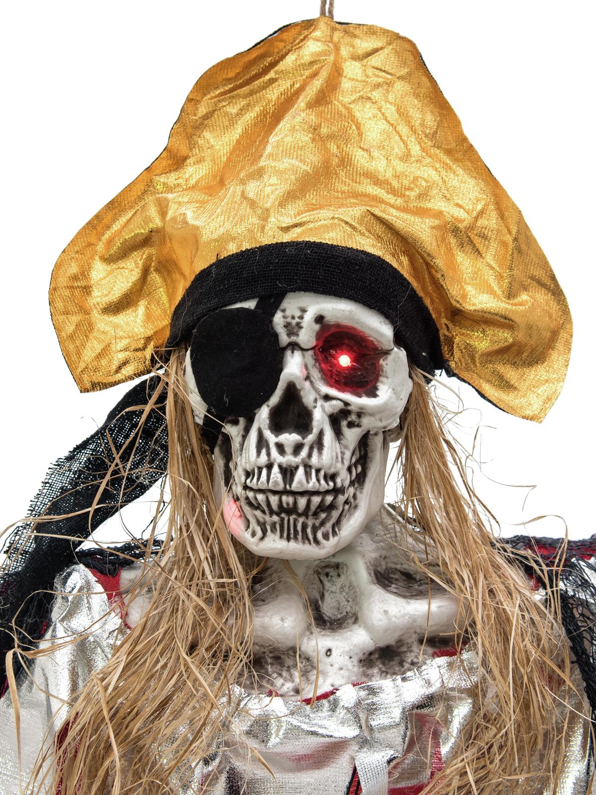 Piratenskelett Captain Morgan - 170cm Halloween Figur zum Hängen - rot blinkende Augen - Geräusche