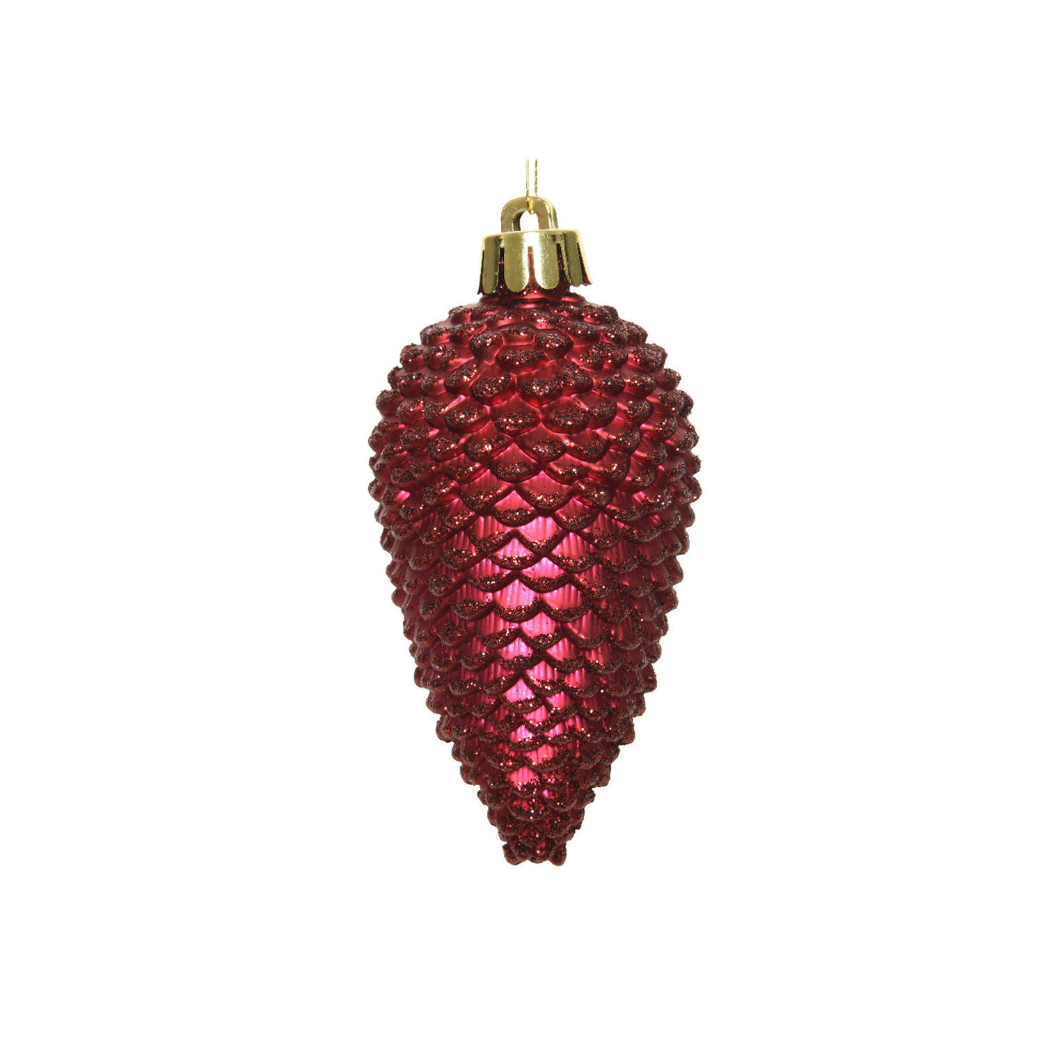 Christbaumschmuck ZAPFEN - Weihnachtsbaumschmuck - bruchfest - glitzernd - H:8cm - weinrot - 6er Set