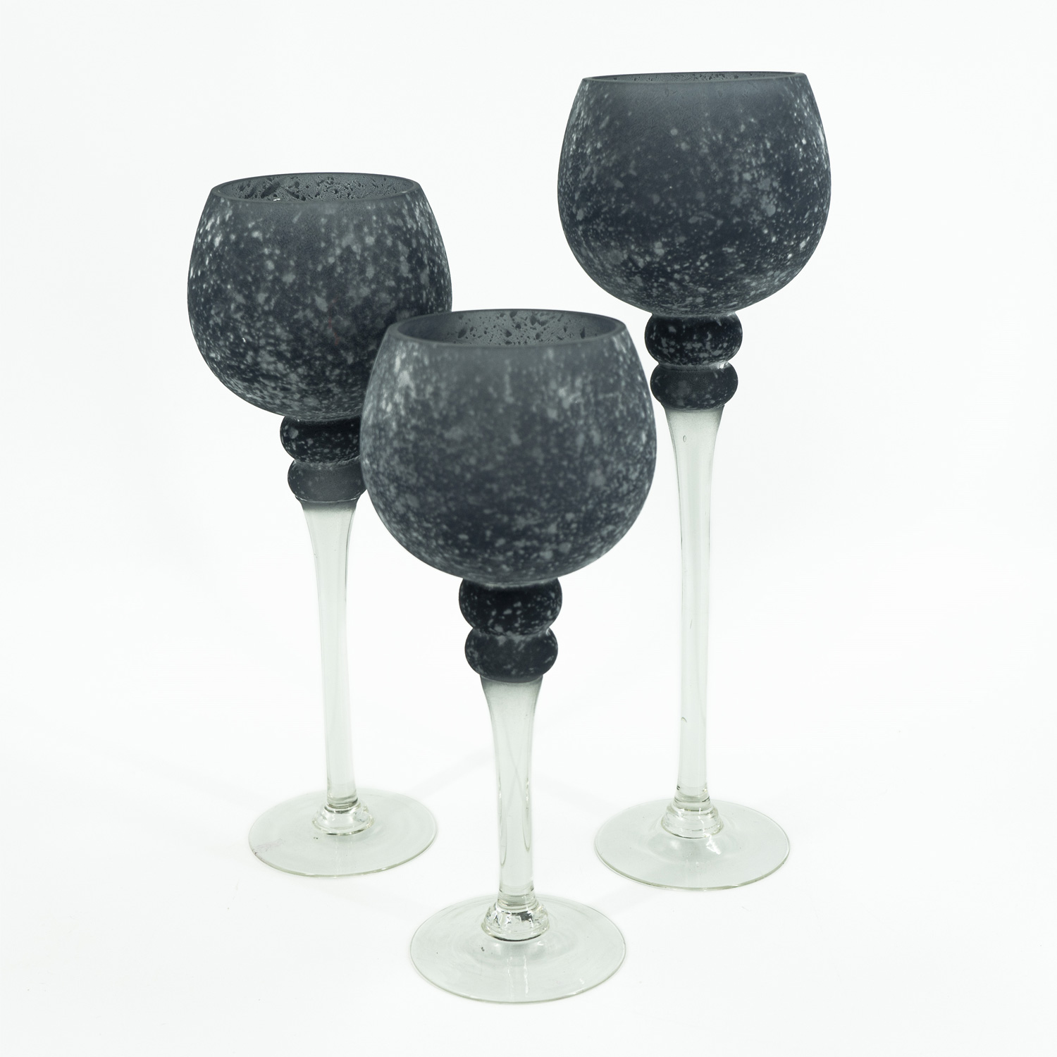 Kerzenhalter Kelch FROST - Windlicht - Glas - 3 Höhen - gefrostet und  grau satiniert - 3er Set