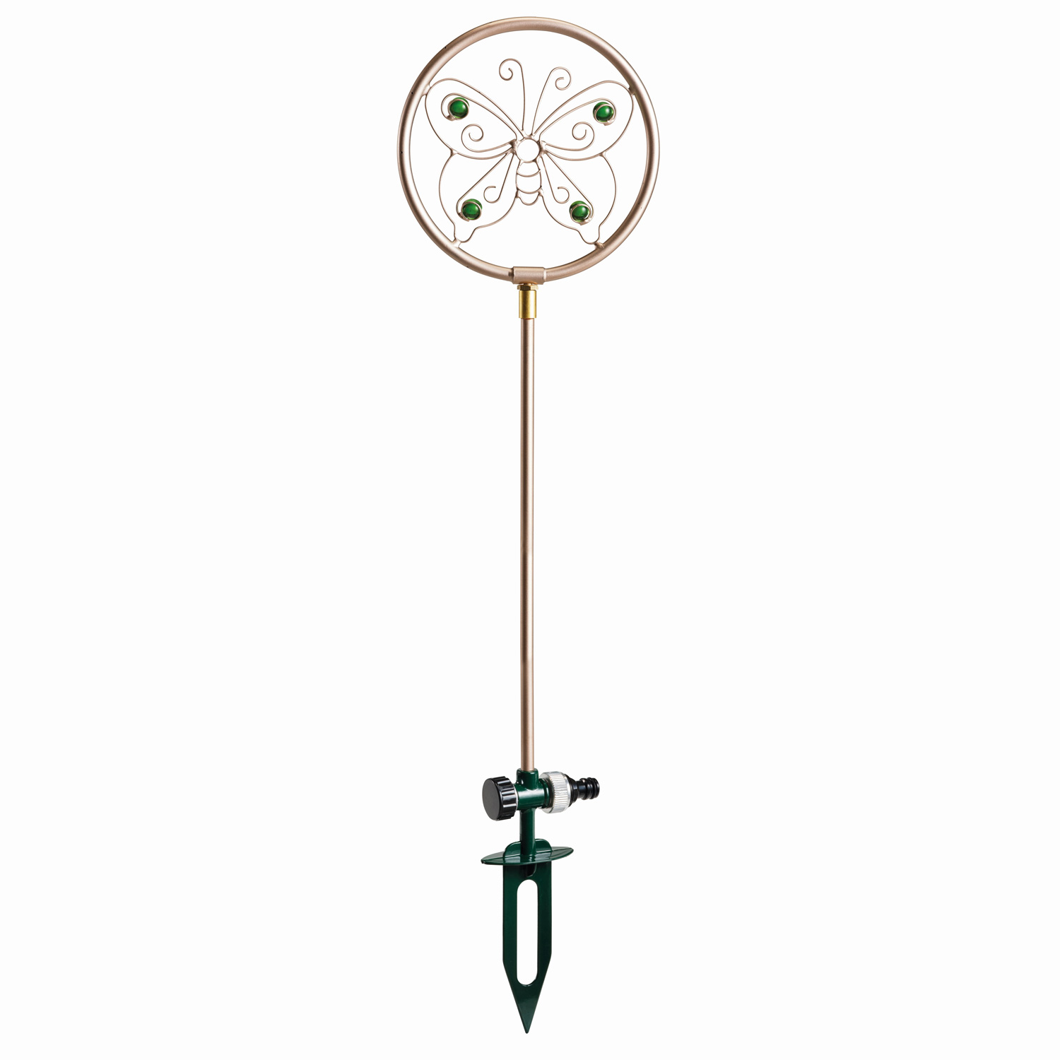 Gartenstecker SCHMETTERLING - Wassersprinkler - Edelstahl - H: 75cm - D: 19cm - silber, grün