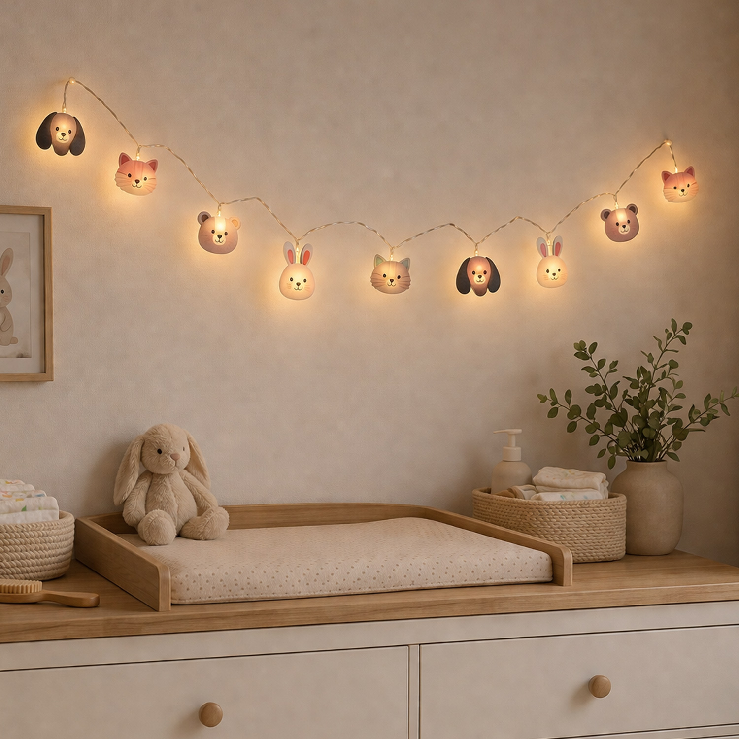 LED Lichterkette Tiere - Hund, Katze, Hase, Bär, Fuchs - Batteriebetrieb - Timer L: 0,9m - für Innen
