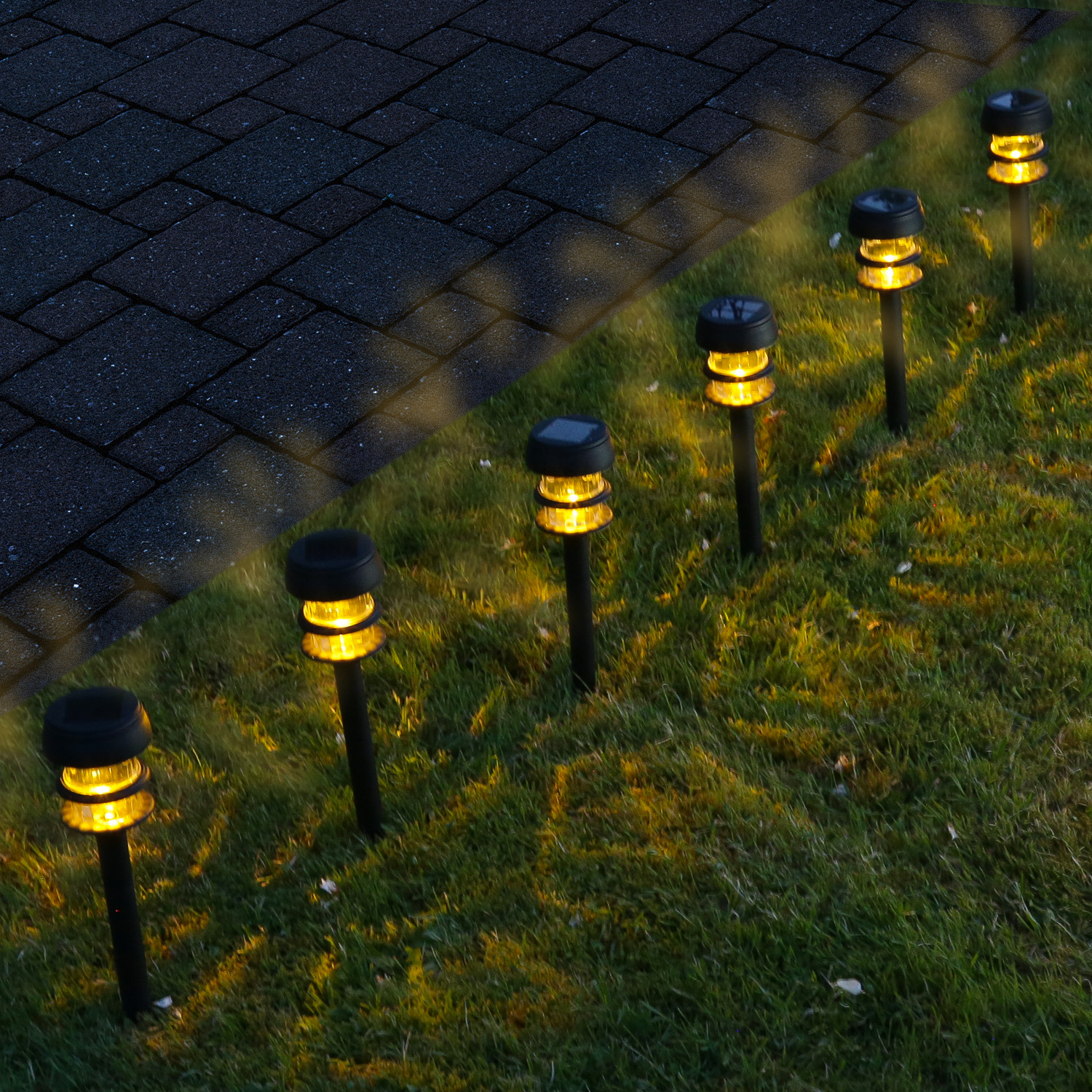 LED Solar Wegleuchten mit Erdspieß - Kunststoff - warmweiße LED - H: 25cm - Lichtsensor - 6er Set