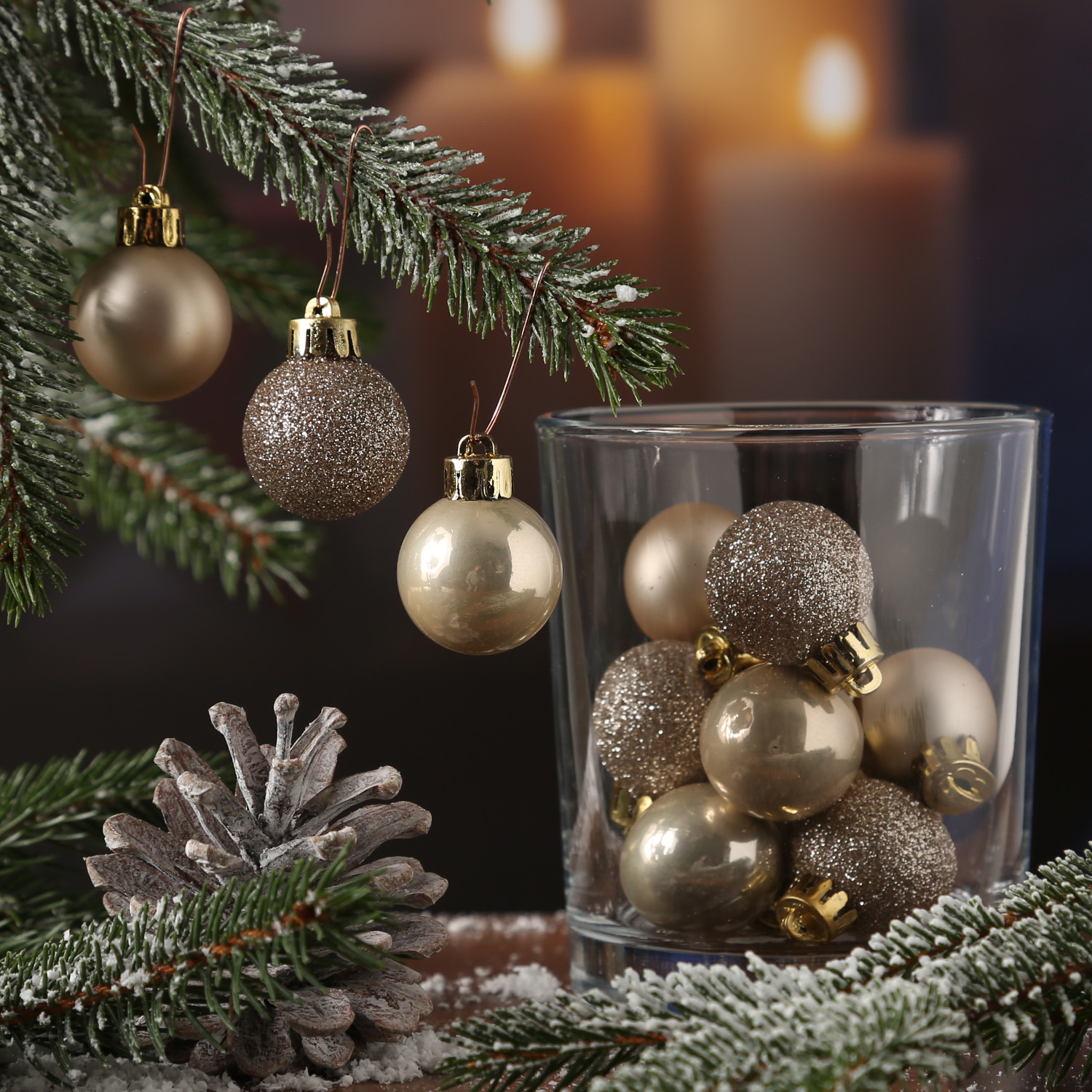 Christbaumkugel - Weihnachtskugel - bruchfest - D: 3cm - glänzend matt glitzernd - creme - 14er Set