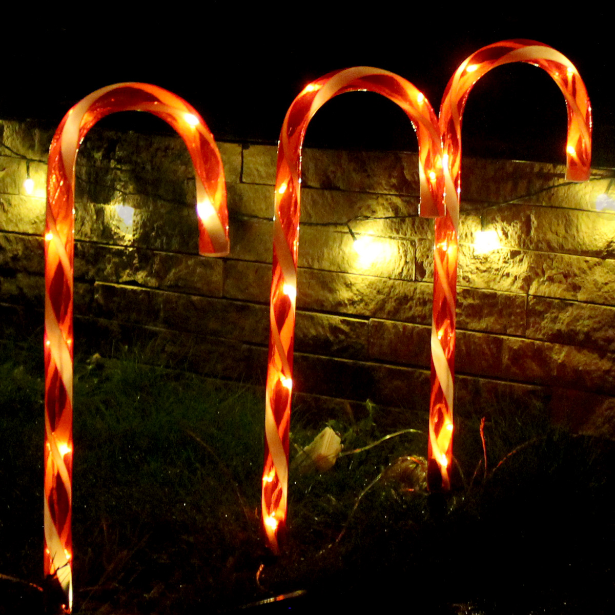 LED Zuckerstangen - je 8 warmweiße LED - H: 44cm - Batterie - Timer - für Außen - 4 Stück