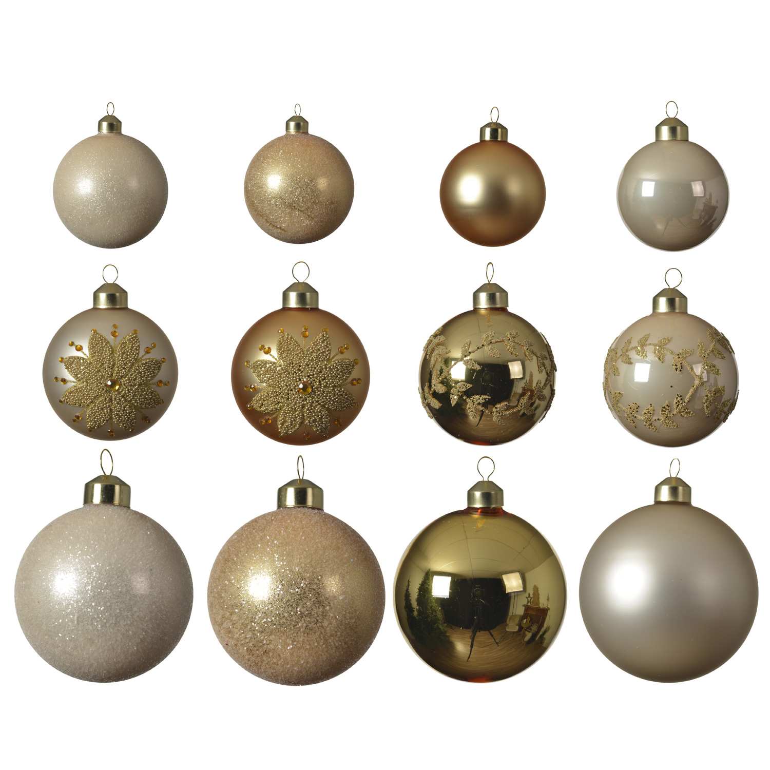 Christbaumkugel - Weihnachtskugel - Glas - 3 Größen - glänzend matt glitzernd - champagner gold 12St