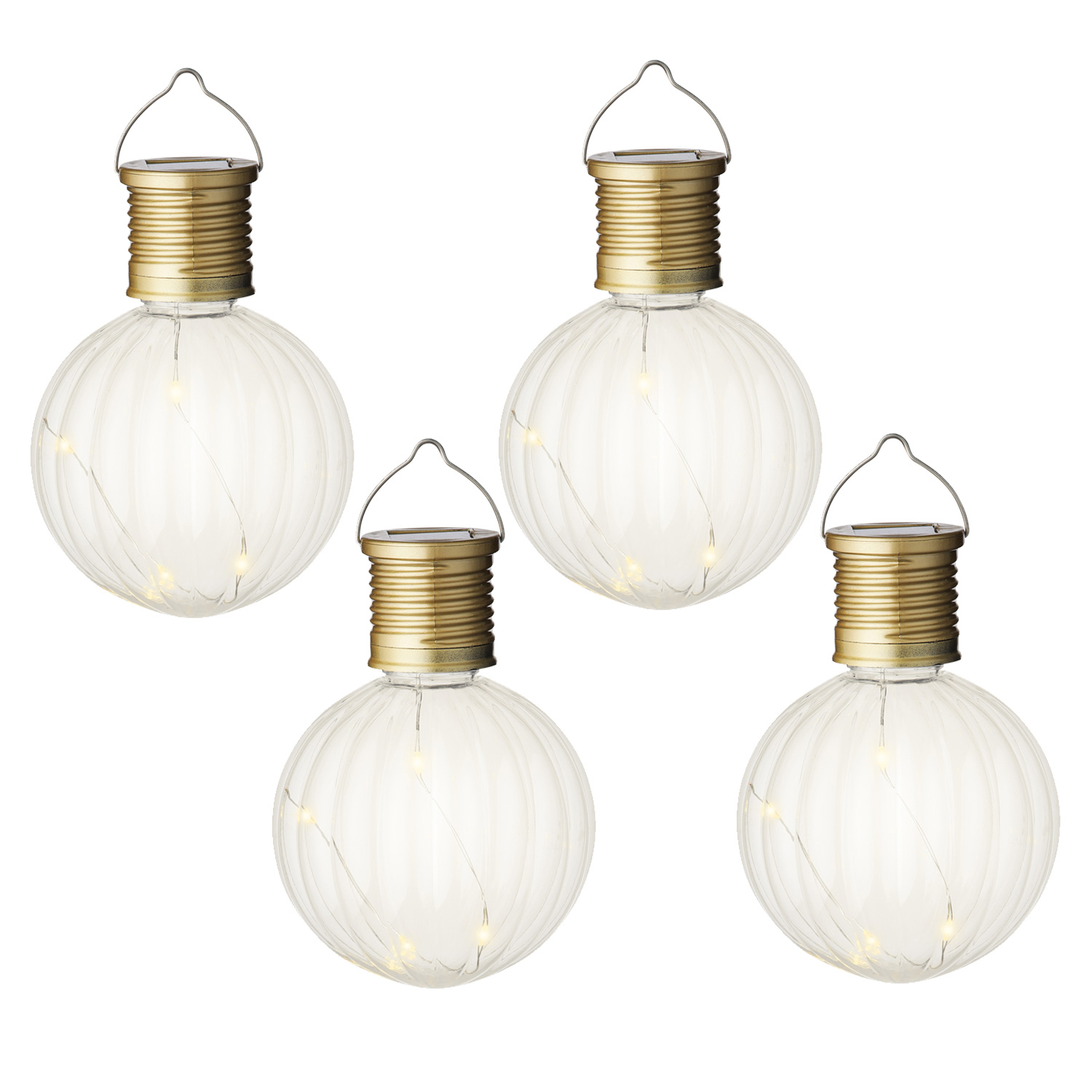 LED Solar Glühbirnen GLOW - Kugelleuchten - wamweiße LED - H: 11cm - Lichtsensor - klar - 4er Set