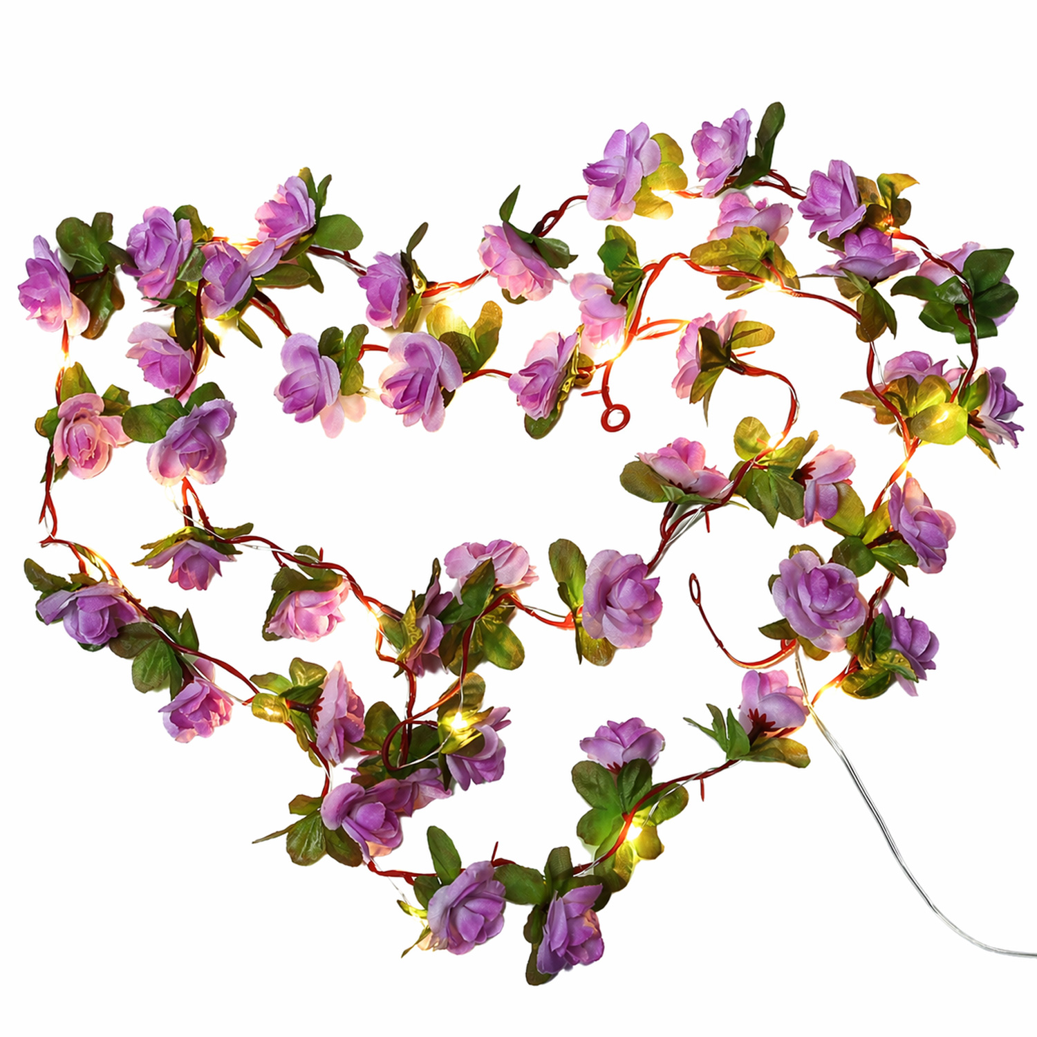 LED Lichterkette lila Mini Rosen - 22 warmweiße LED - Batteriebetrieb - Timer L: 2,1m - für Innen