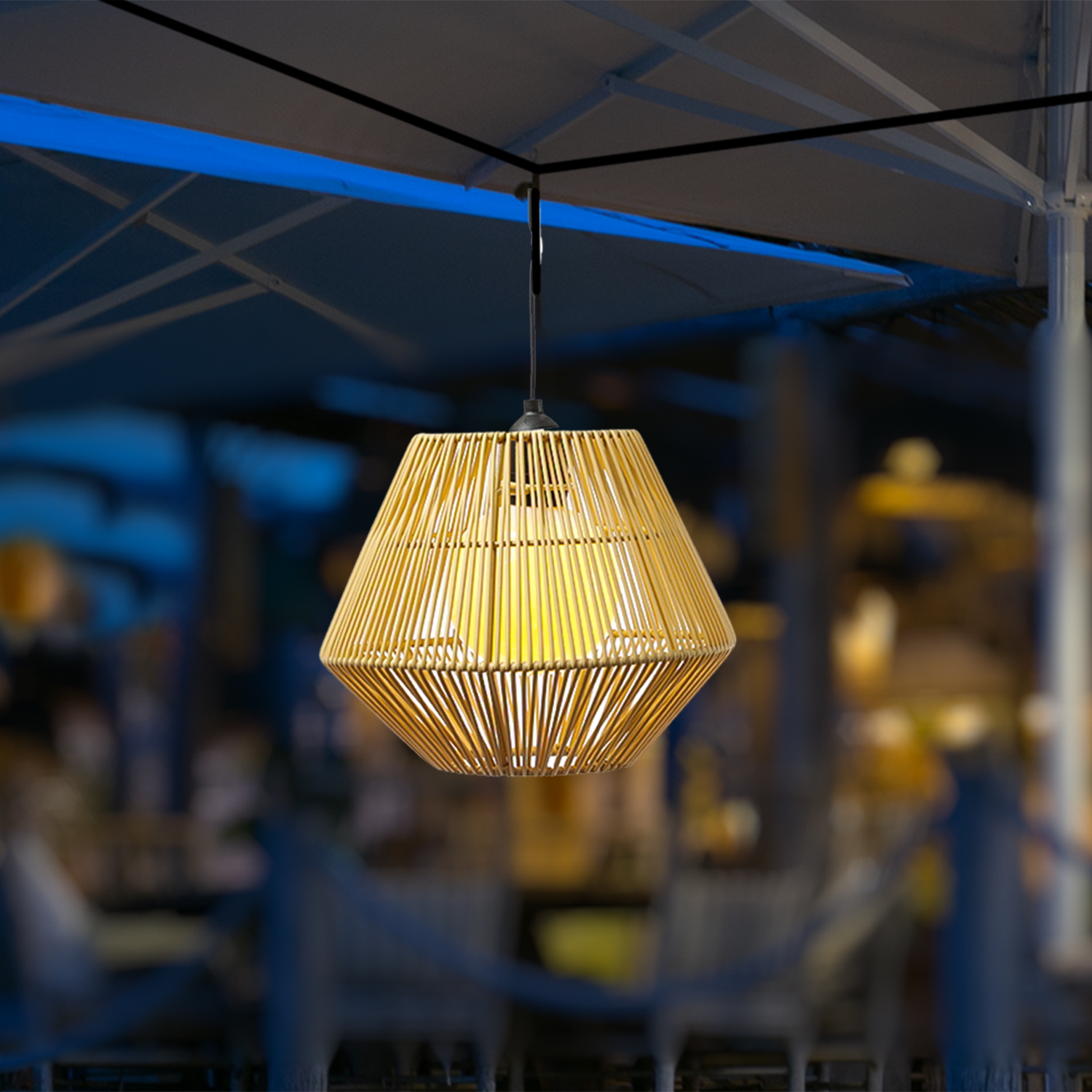 LED Solar Haengeleuchte - Korboptik - warmweisse LED - D- 22-5cm - Lichtsensor - natur