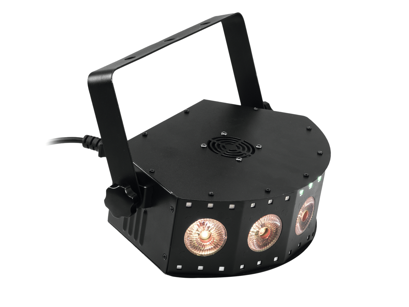 4in1-LED-Effektscheinwerfer mit RGB+UV-LEDs, dynamischen Farbeffekten und Stroboskop