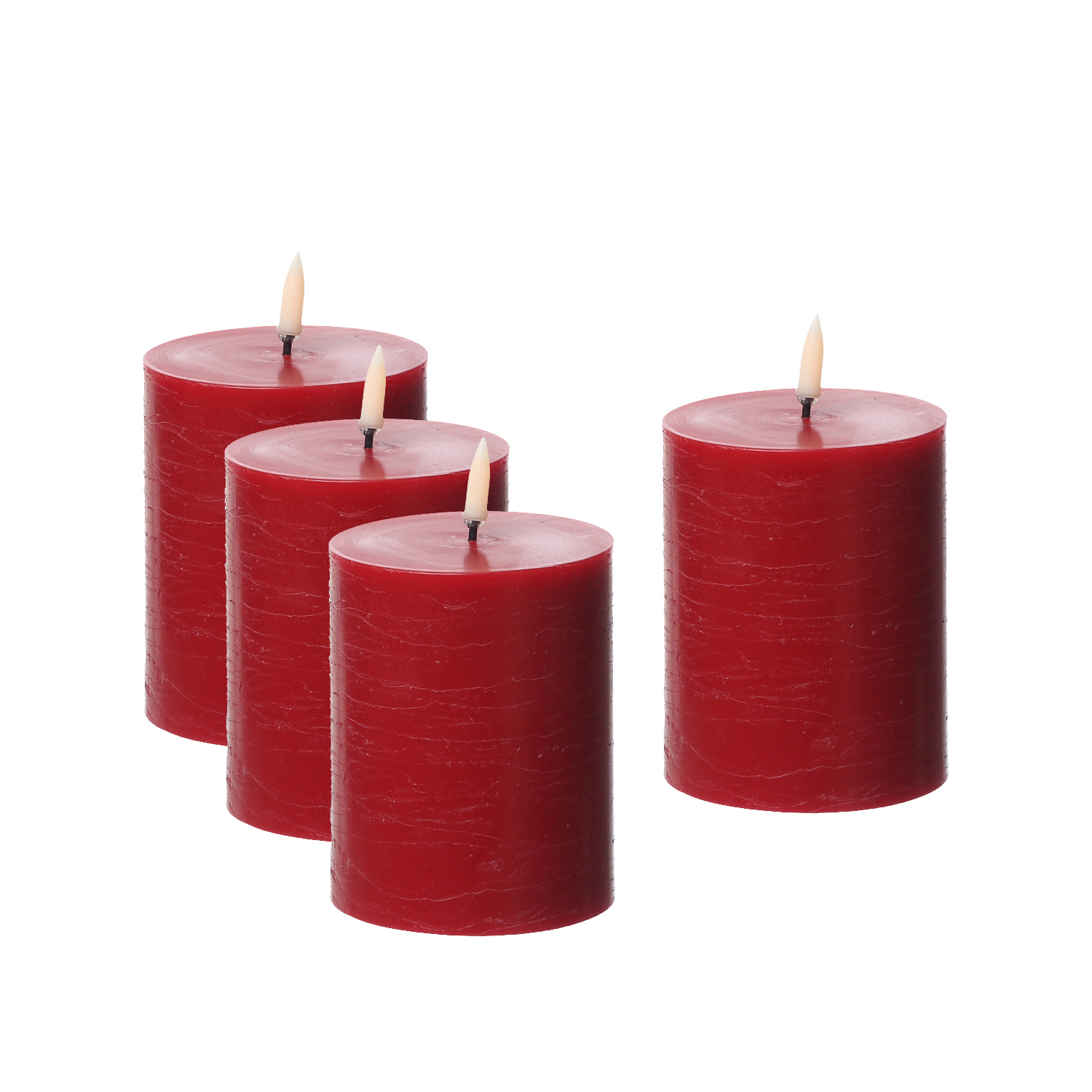 LED Kerzenset PIA - Rustik-Optik - H: 10cm - inkl. Batterien und Fernbedienung - rot - 4er Set
