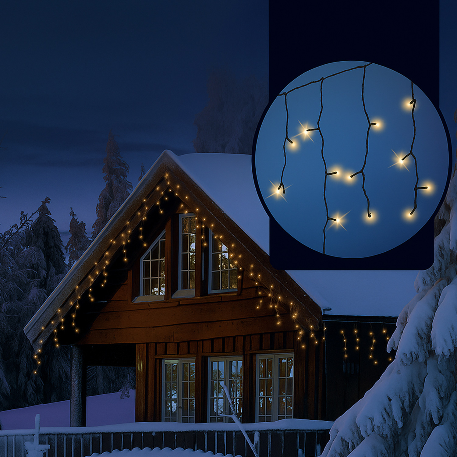 LED Lichtervorhang Eisregen - 490 bernstein LED - L: 20m, H: 50cm - Timer - 8 Funkt. -  Innen/Außen