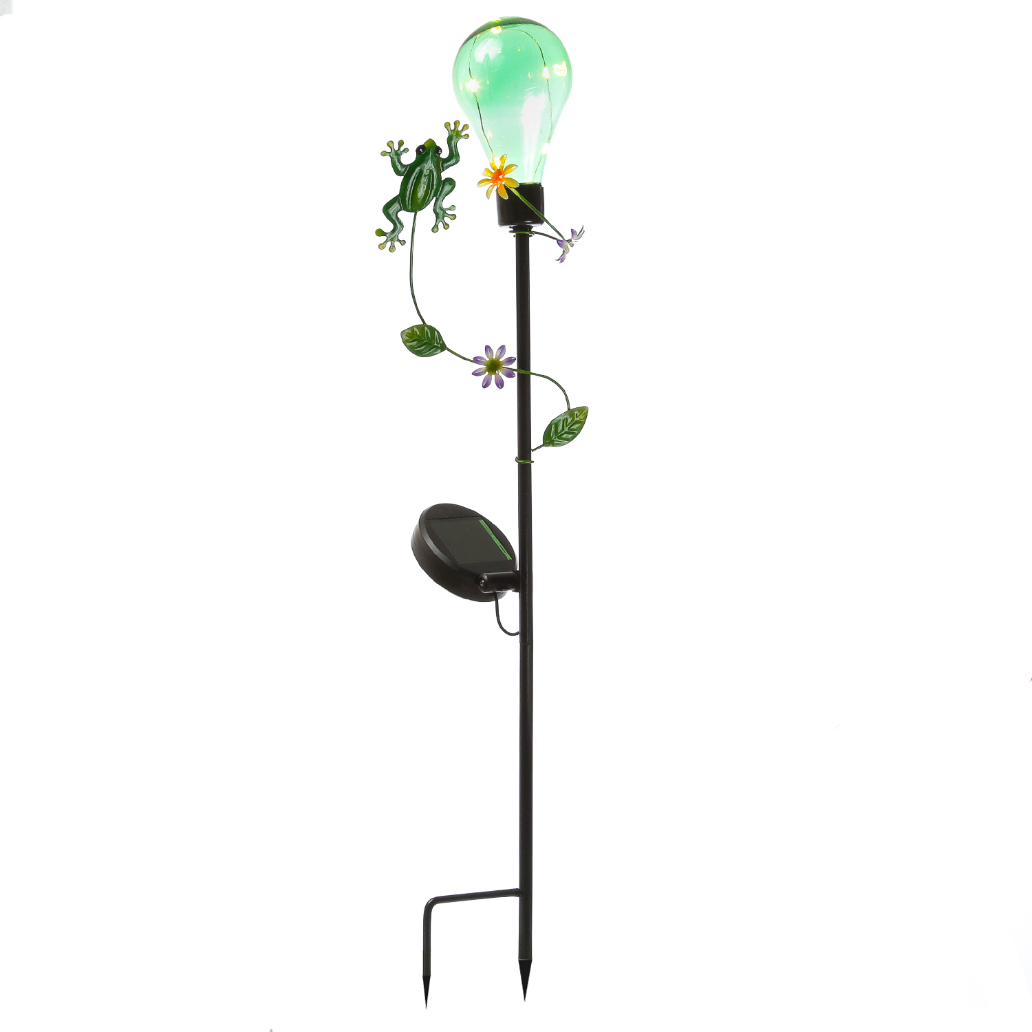 LED Solar Gartenstecker Glühbirne mit Frosch - 5 warmweiße LED - H: 84cm - Lichtsensor