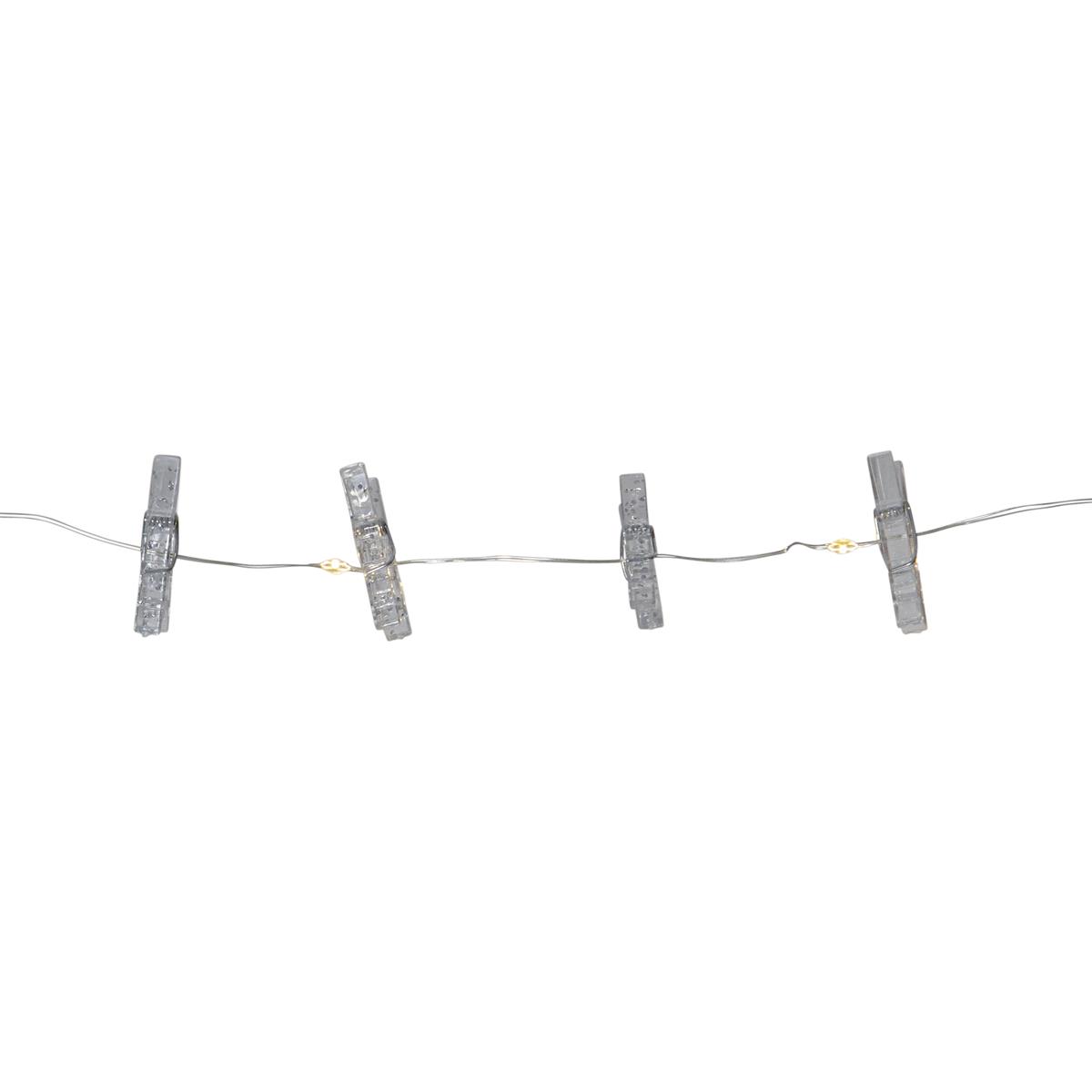LED Clip Lichterkette - 16 Wäscheklammern - 30 warmweiße LED - 2,9m - Timer - Batterie - transparent