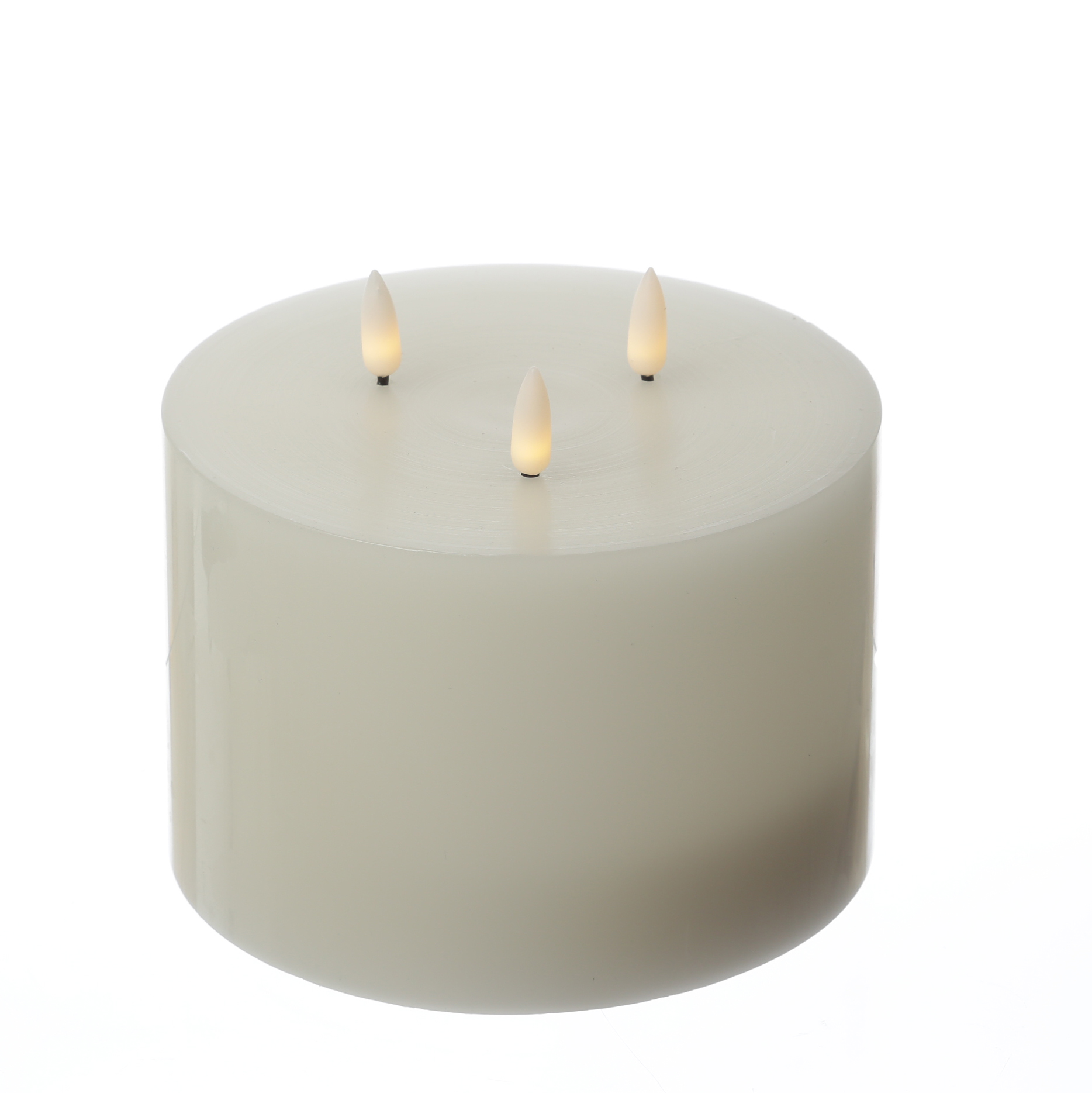 XXL LED Kerze - 3-Docht - Echtwachs - H: 13cm, D: 15cm  - Batteriebetrieb - Timer - weiß