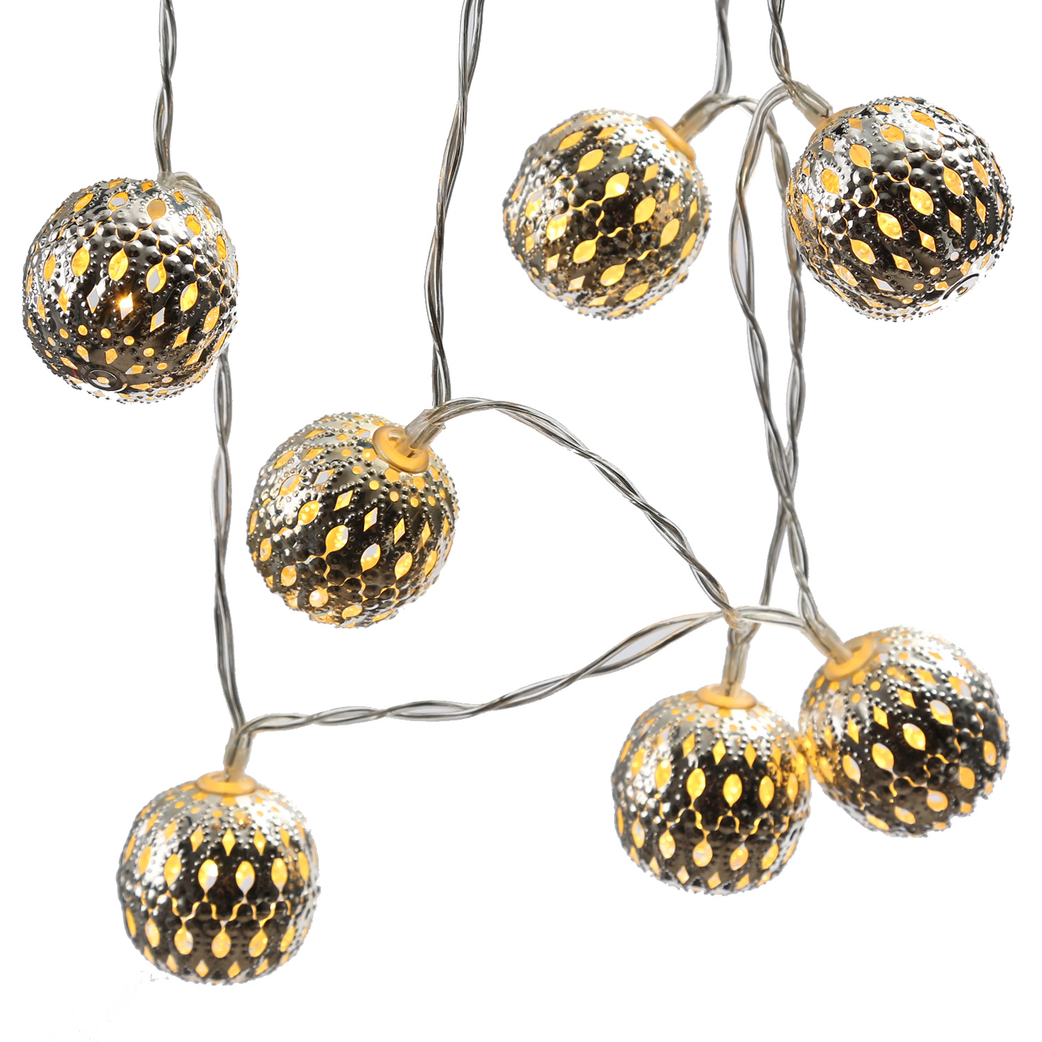 LED Dekolichterkette Metallkugeln - 8 warmweiße LED - D: 4cm - L: 0,7m - Batterie - silber
