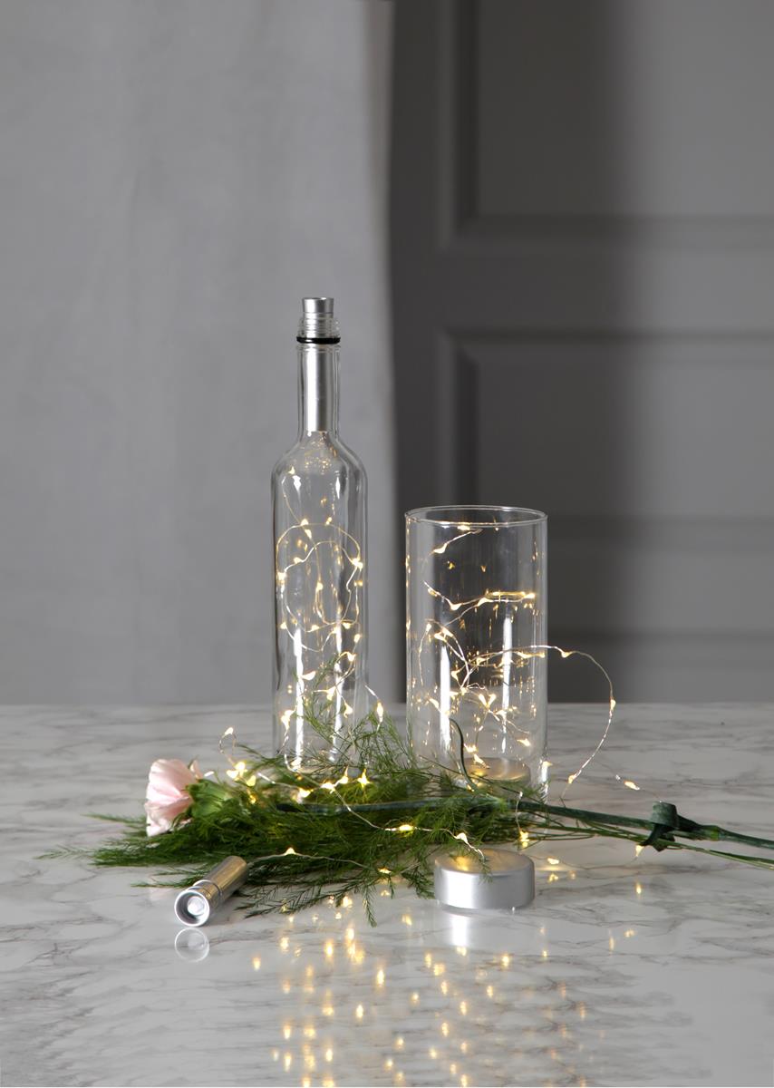 LED Drahtlichterkette "Dew Drop" - 40 warmweiße LED - silberner Draht - 2m - Batteriebetrieb - Timer