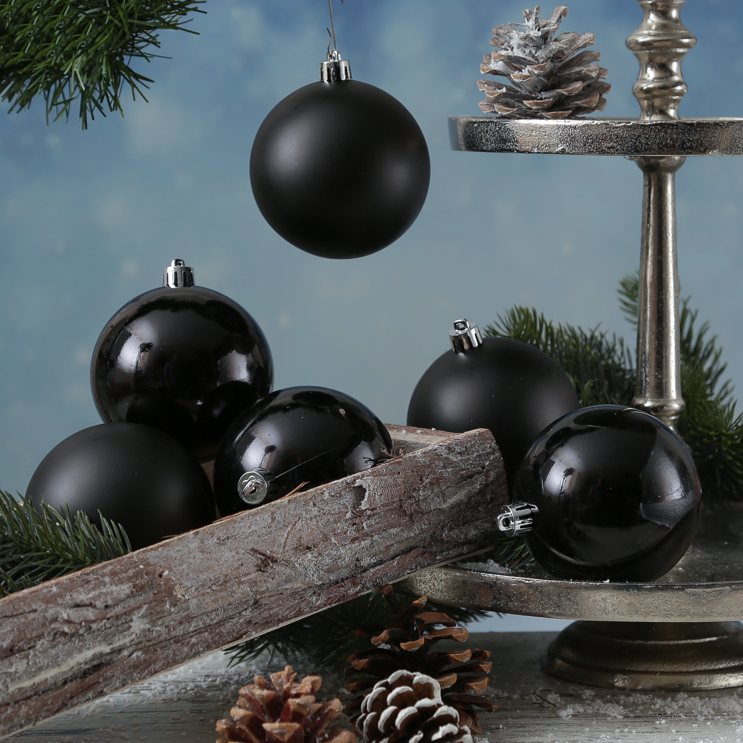 Christbaumkugeln - Weihnachtbaumskugeln - bruchfest - D: 8cm - glänzend/matt  - schwarz - 6er Set