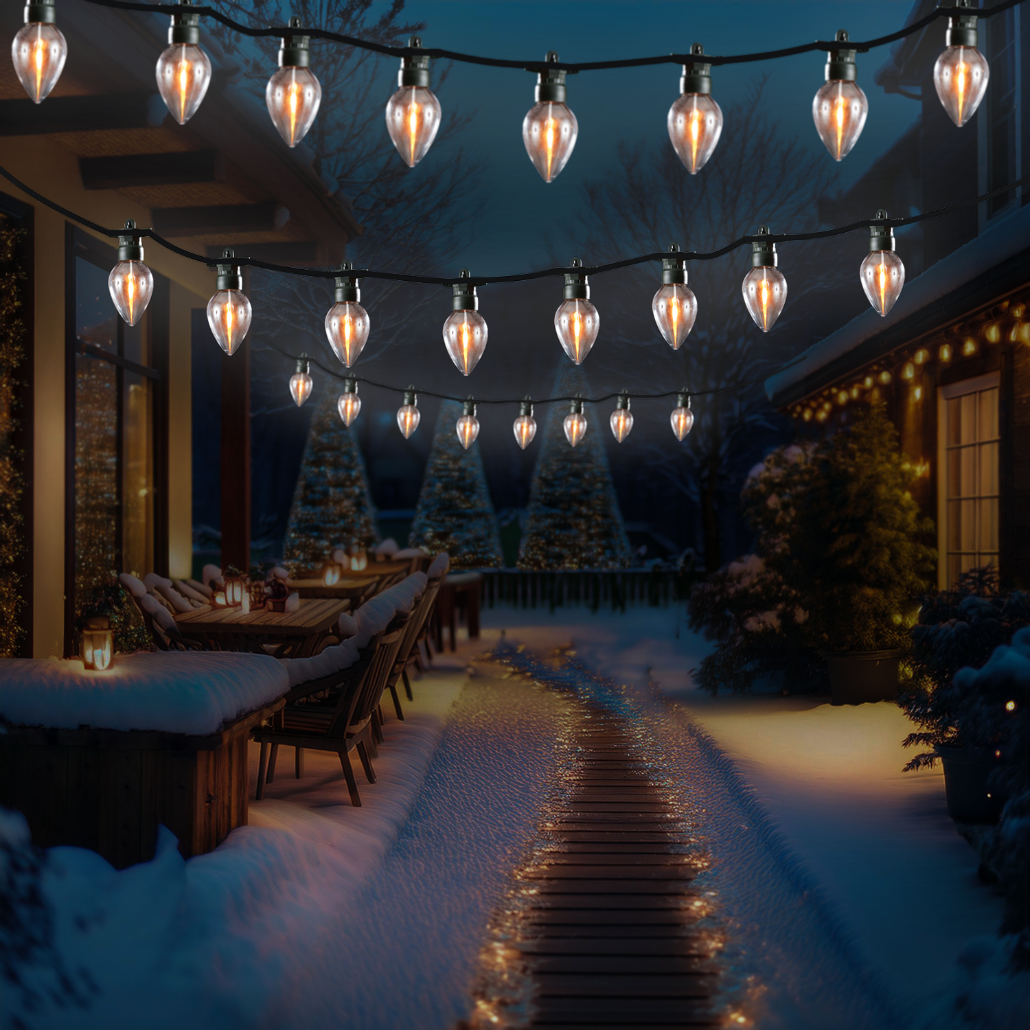 LED Lichterkette mit 8 flackernden Kerzenlampen - Flammeneffekt - L- 3-5m - Timer - für Aussen
