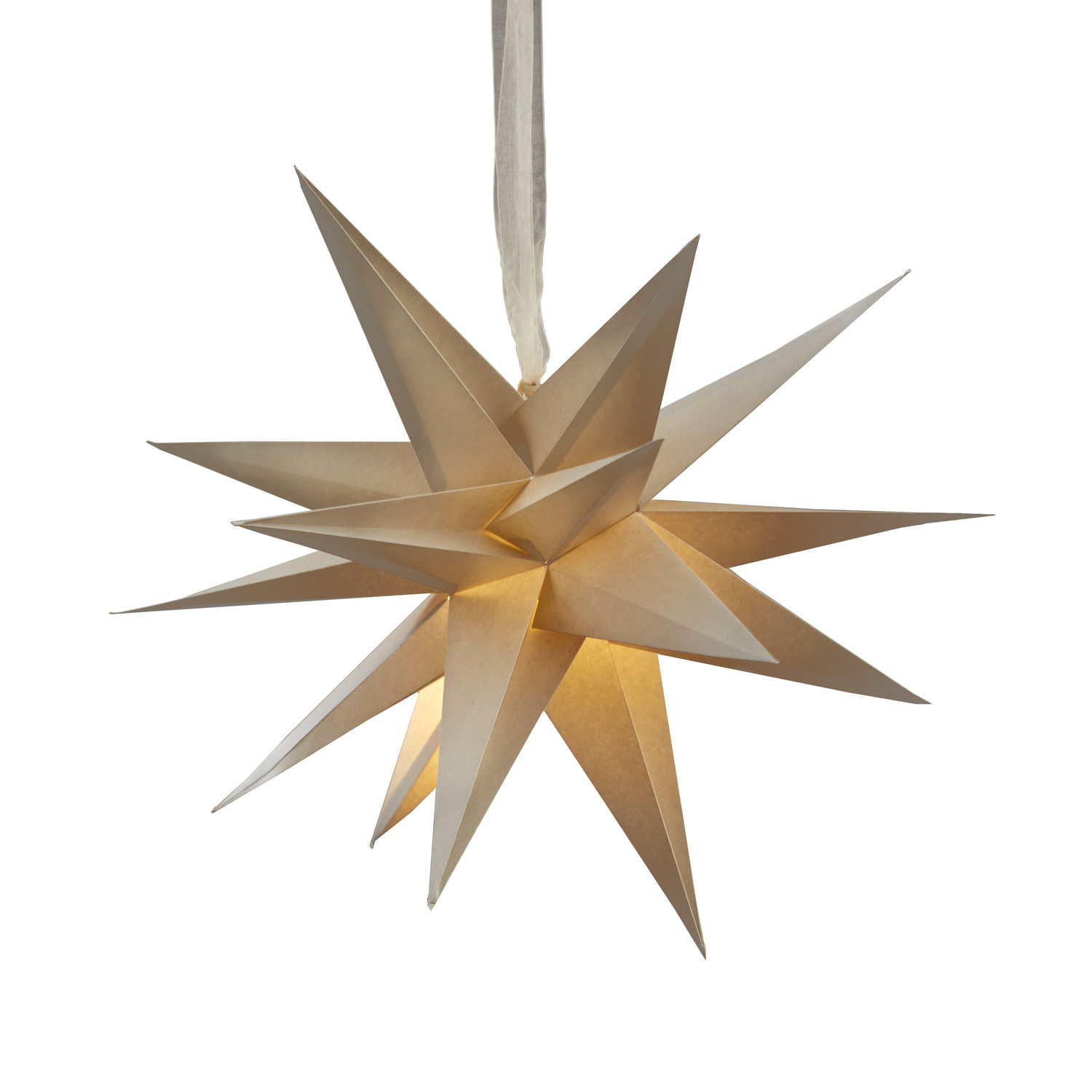 Papierstern DECEMBER - 3D Stern mit Dekoband - hängend - 18-zackig - D: 35cm - creme