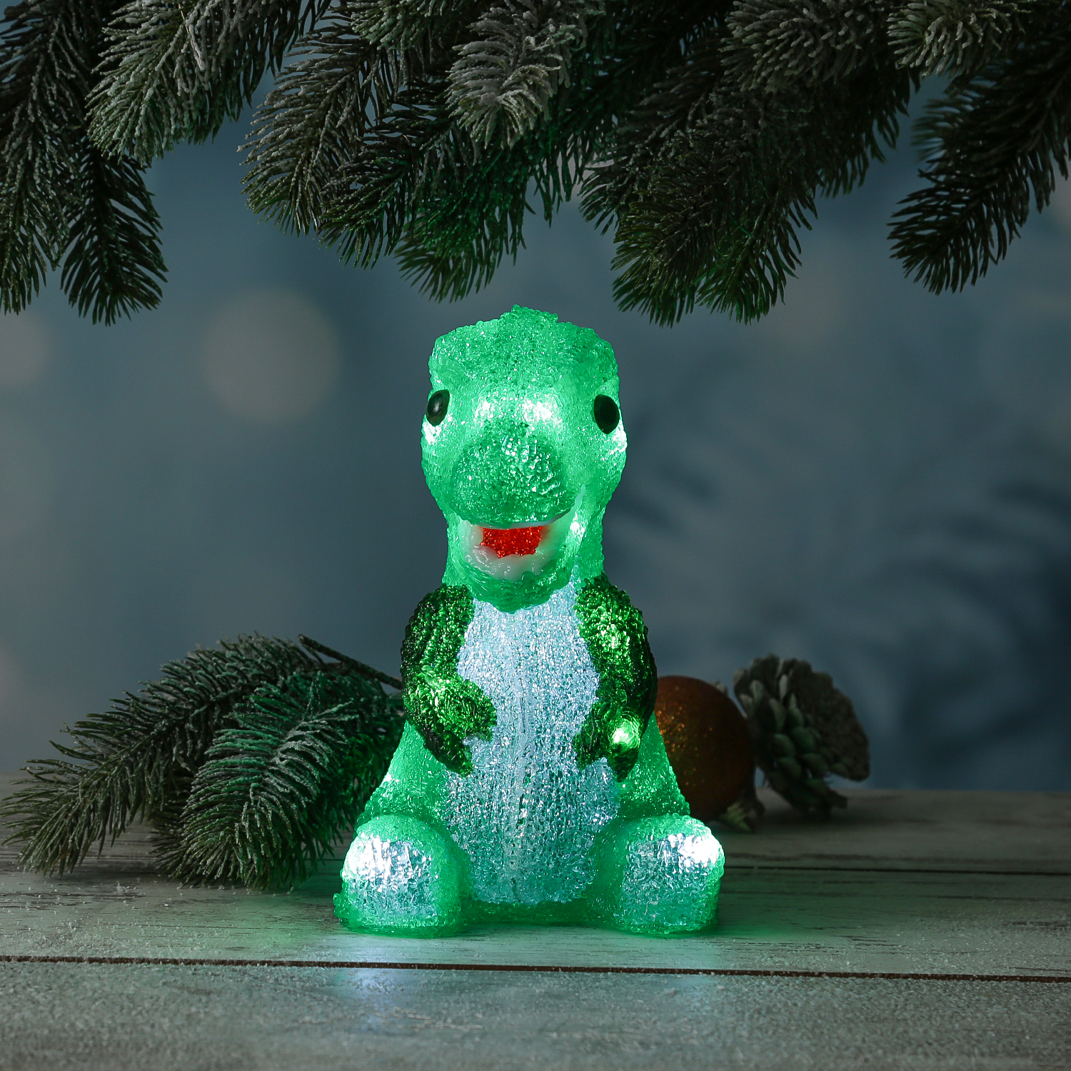 LED Dinosaurier - Acryl Tierfigur - 20 kaltweiße LED - H: 21cm - Timer - Batteriebetrieb - für Außen